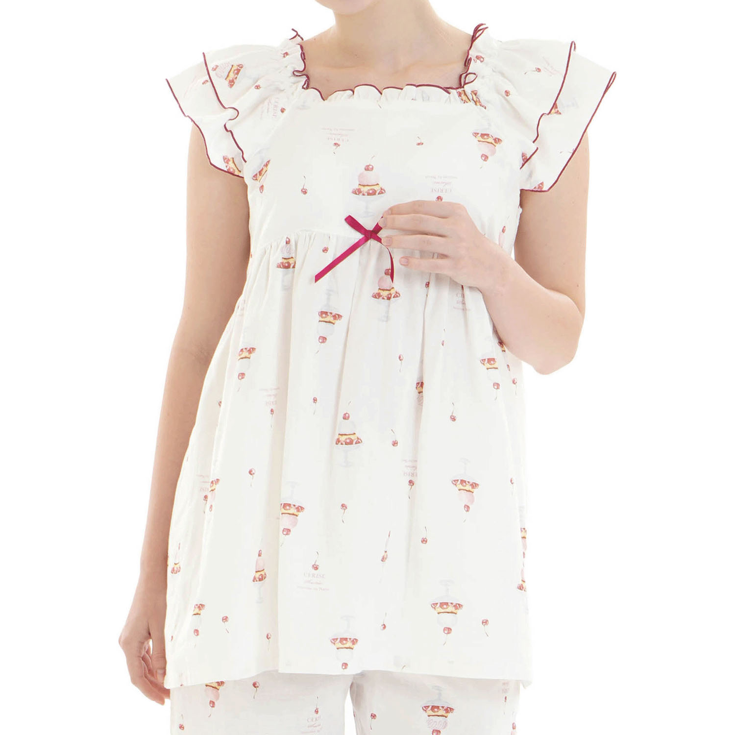 Narue コットンダブルガーゼチェリースイーツフリルパジャマ