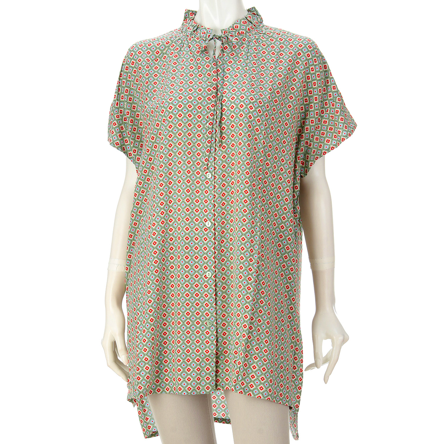 レーヨンプロバンス柄前開きチュニックワンピース - 画像5