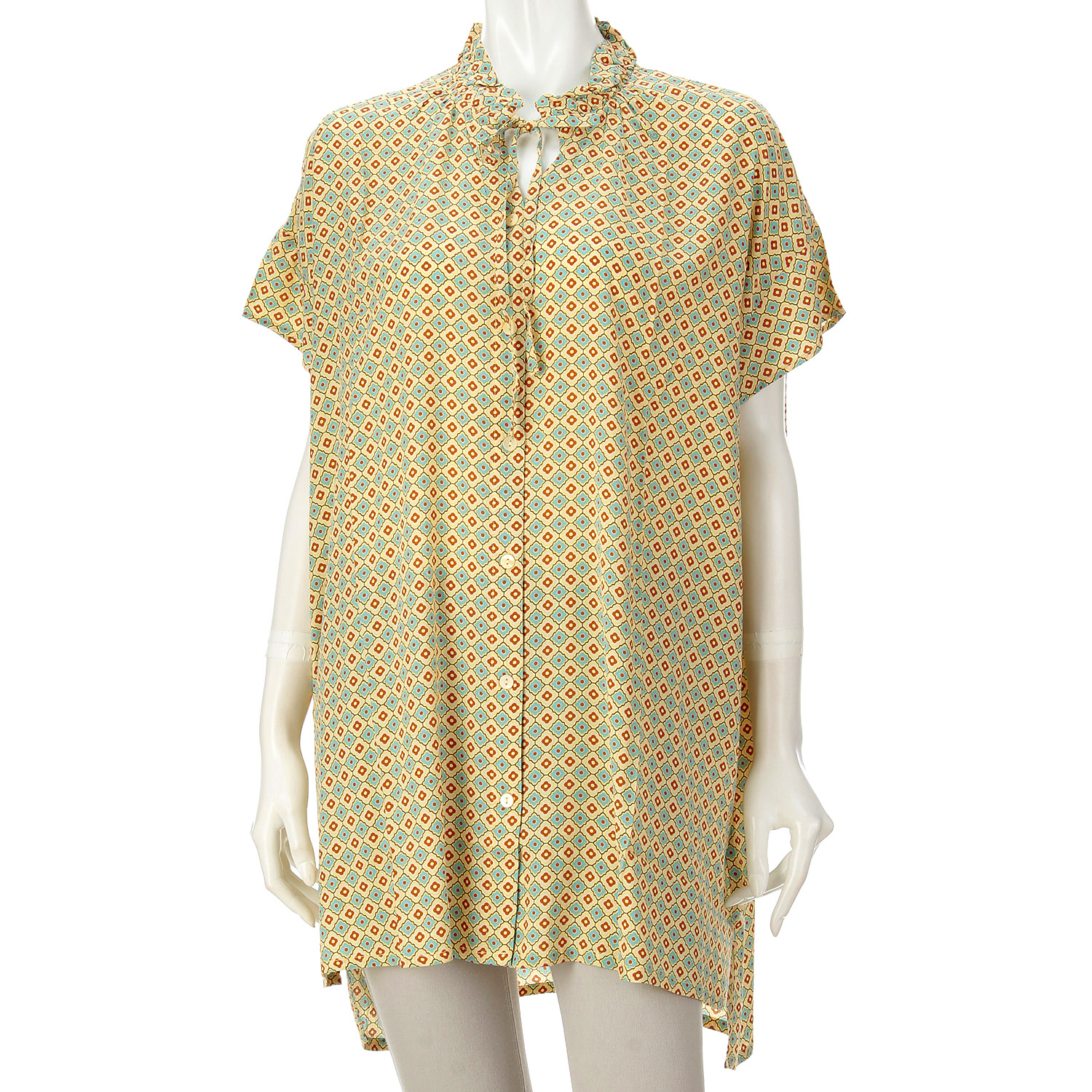 レーヨンプロバンス柄前開きチュニックワンピース