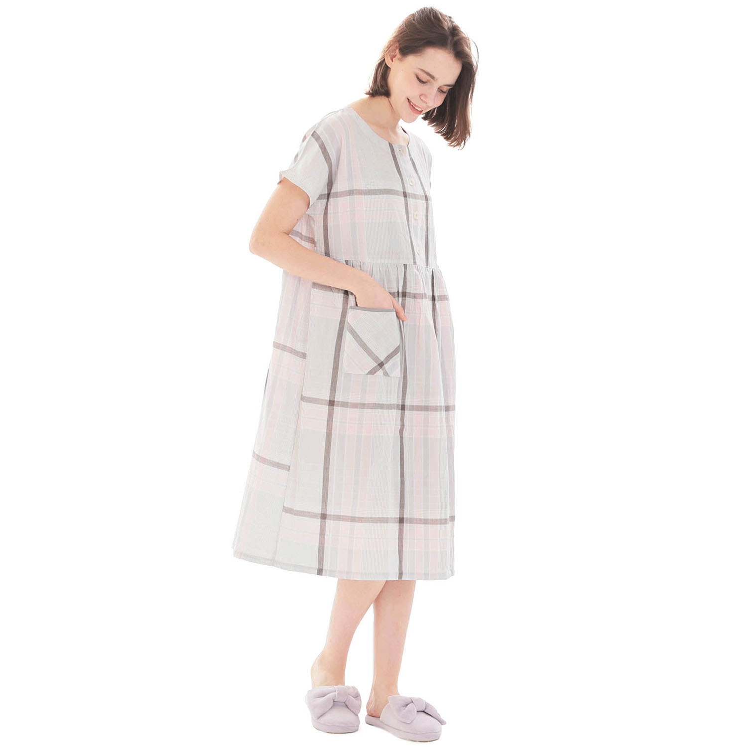 Narue ダブルガーゼチェックワンピース - 画像3