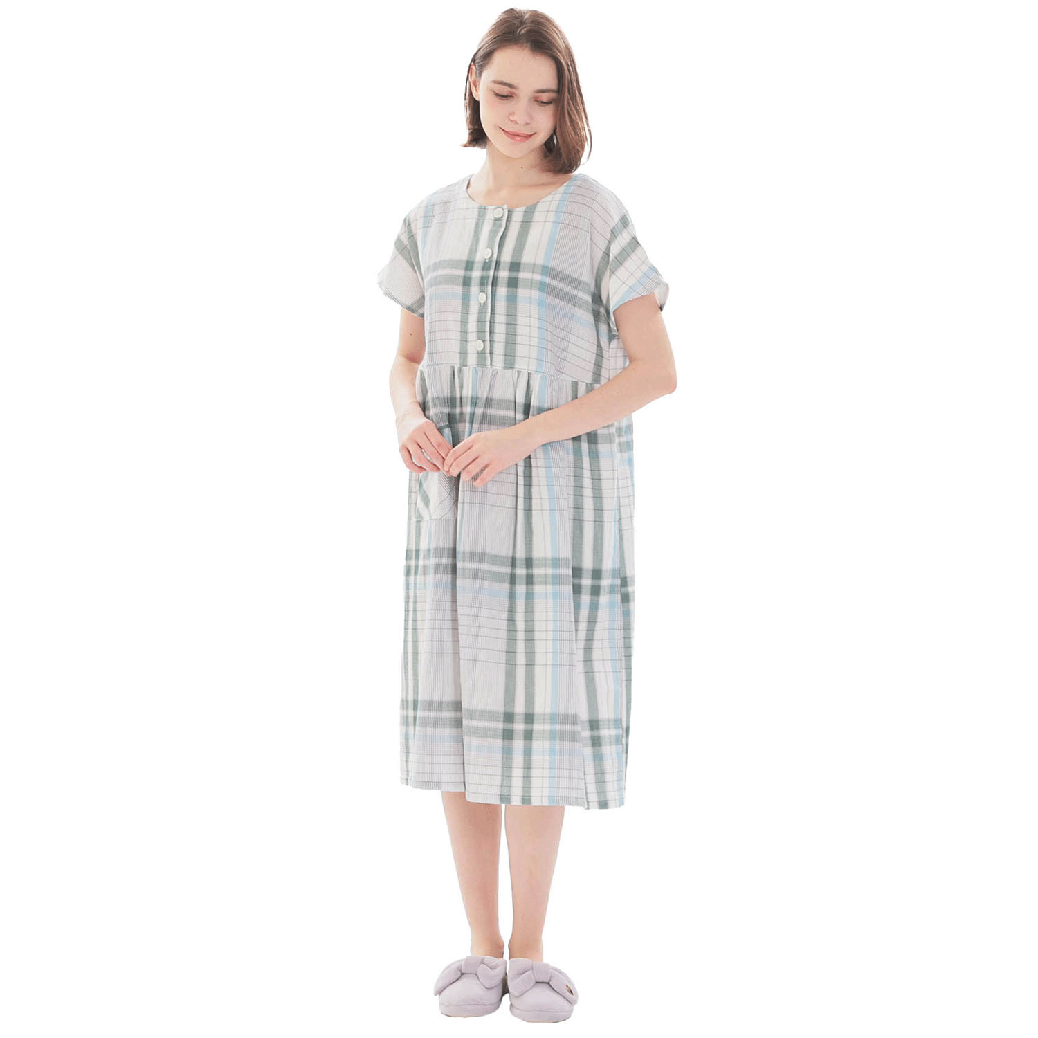 Narue ダブルガーゼチェックワンピース