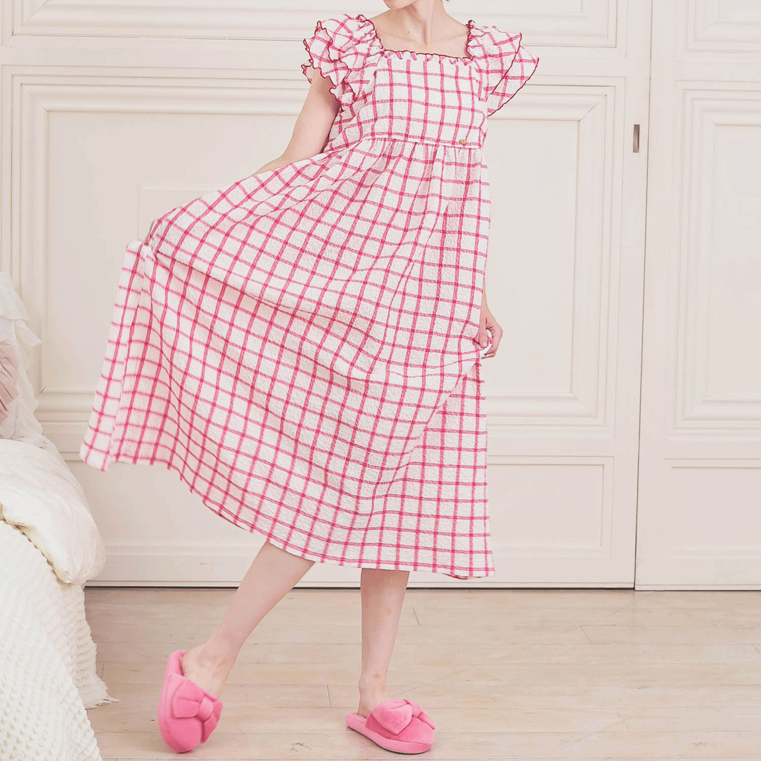 Narue シャーリングボイルガーリーチェックワンピース - 画像10