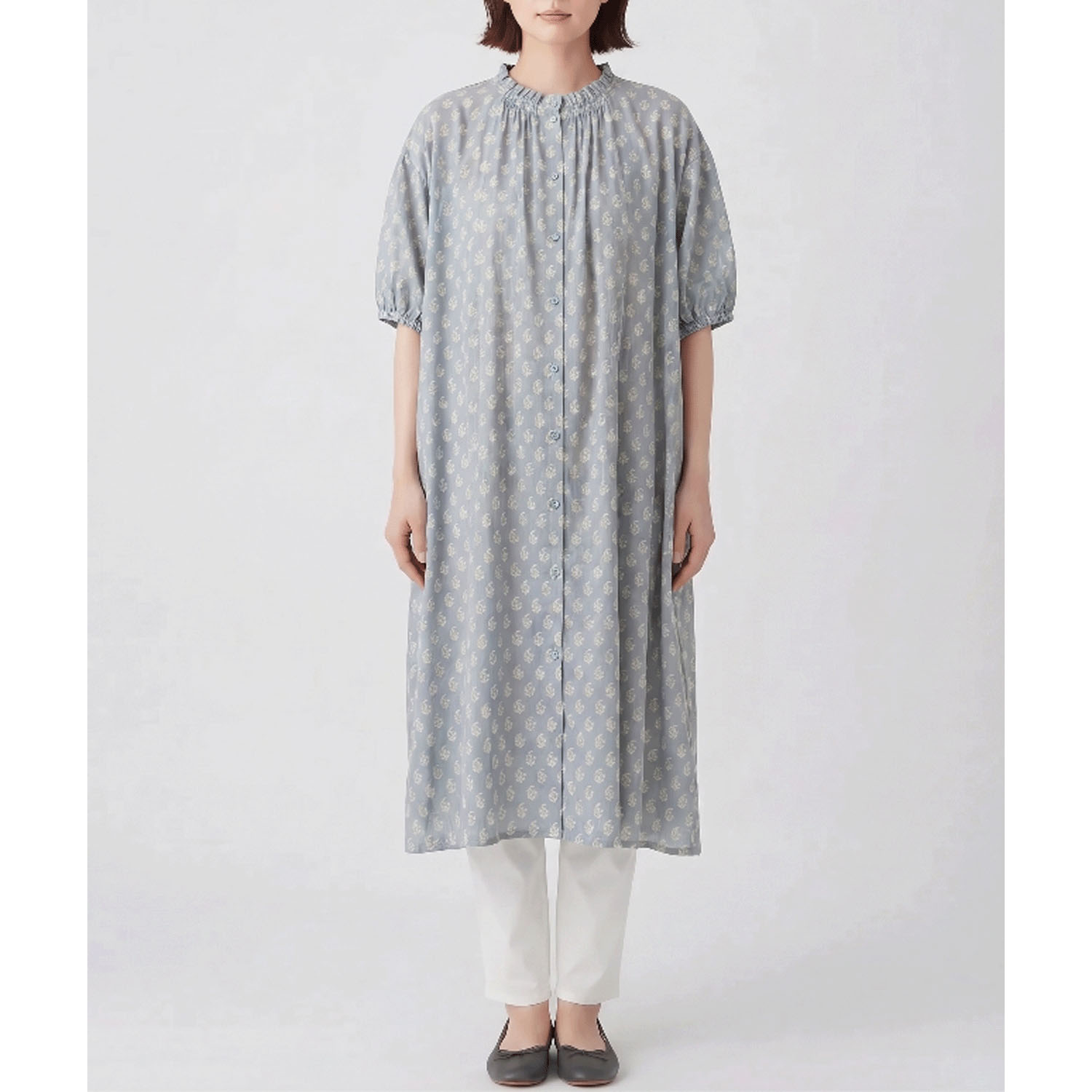 レーヨンプロバンス柄タックワンピース - 画像1