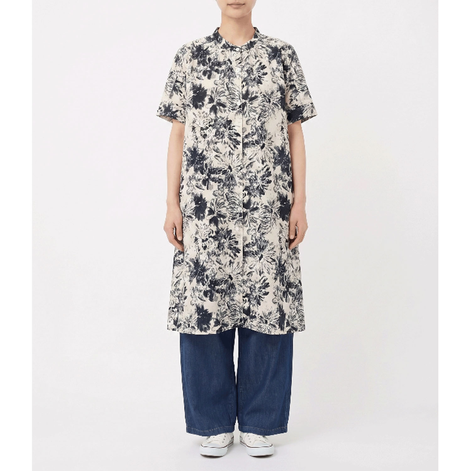 綿大花前あきオーバーワンピース - 画像2