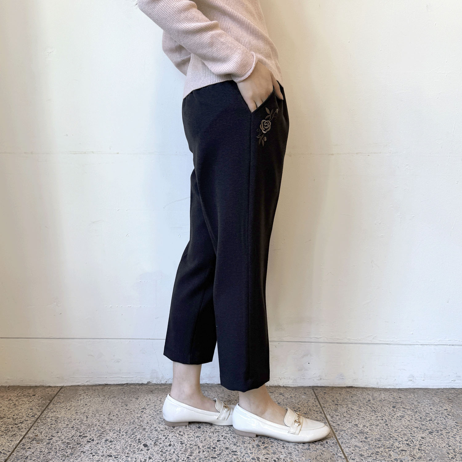 バラポケット刺繍裏起毛55cm - 画像3