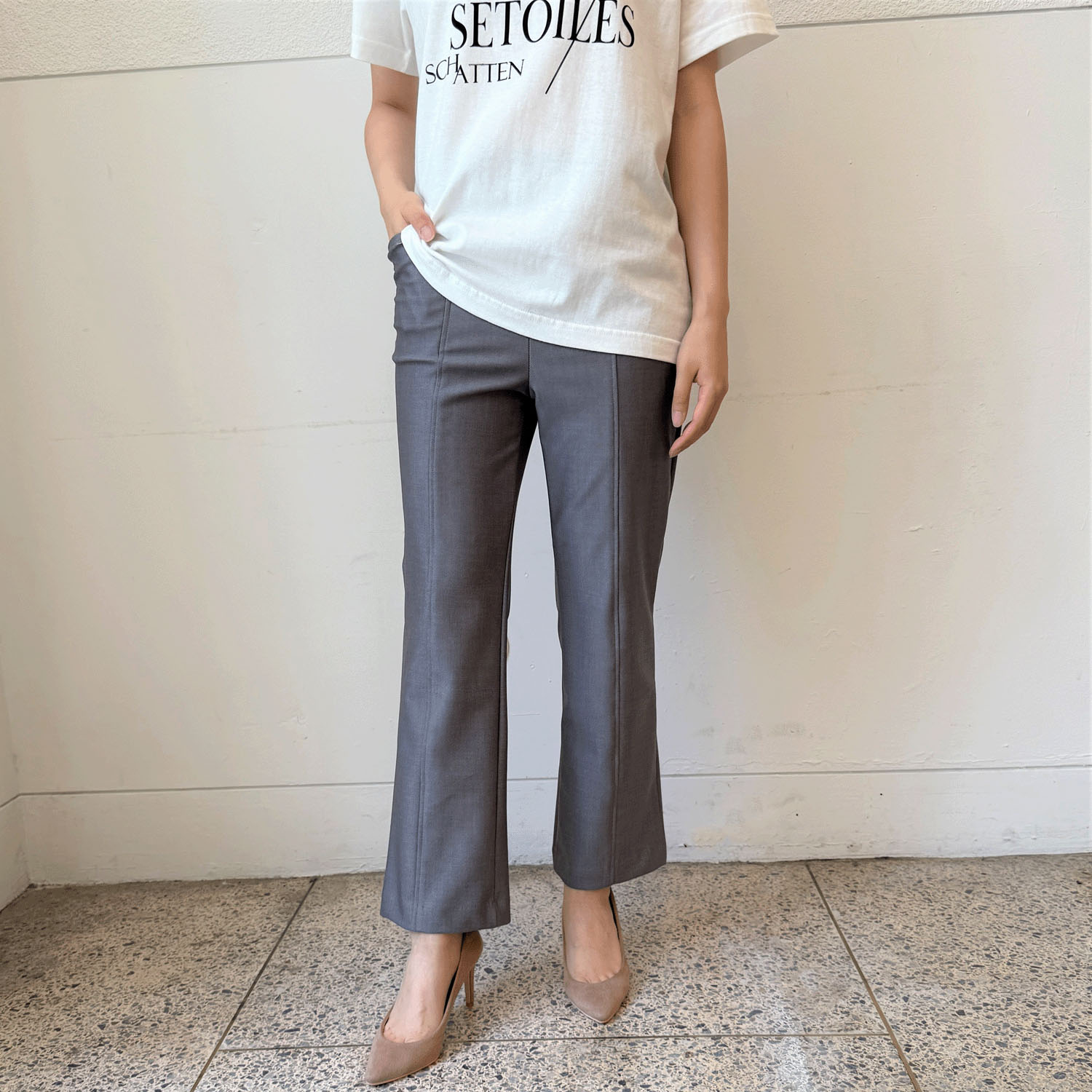 フィットパンツ通年素材 デニムプリント 股下65cm丈 - 画像4