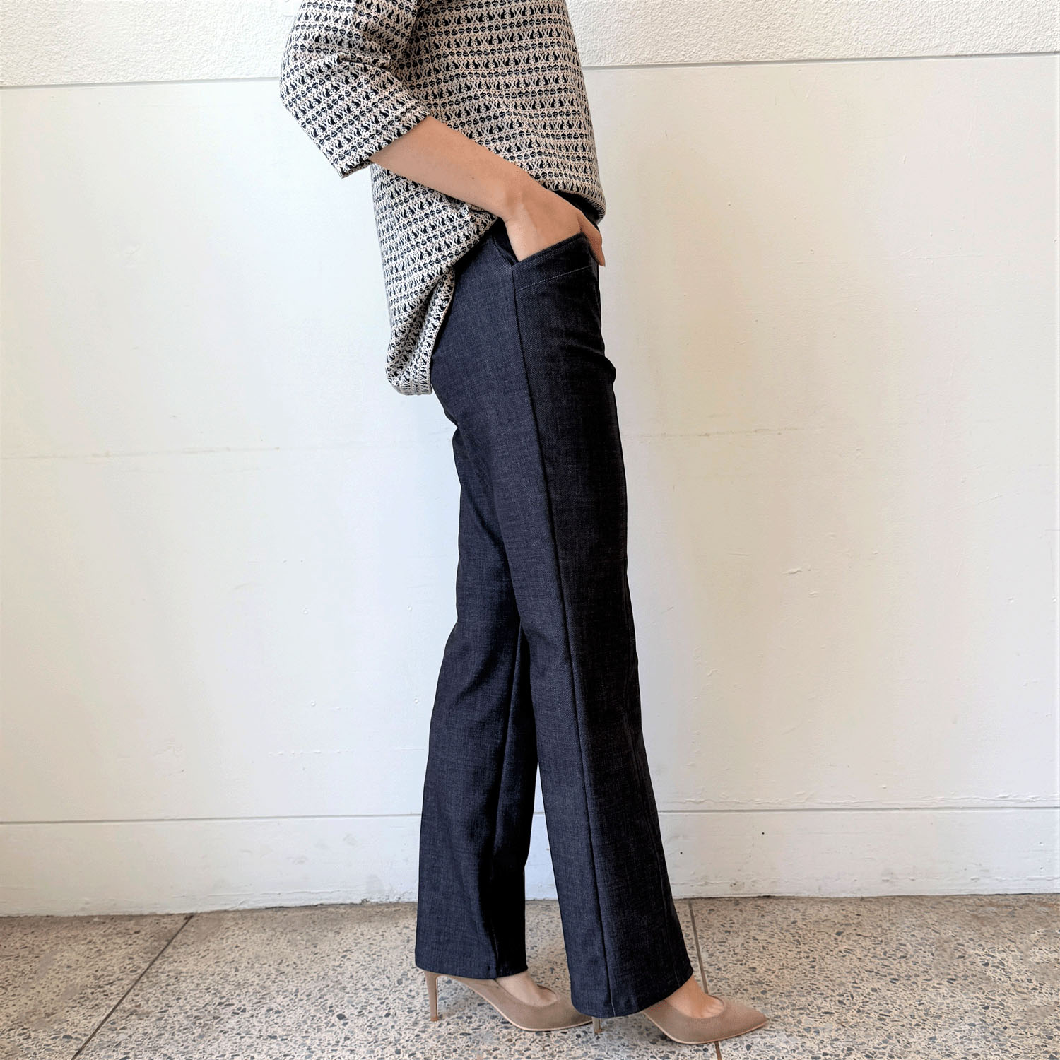 フィットパンツ通年素材 デニムプリント 股下72cm丈 - 画像2