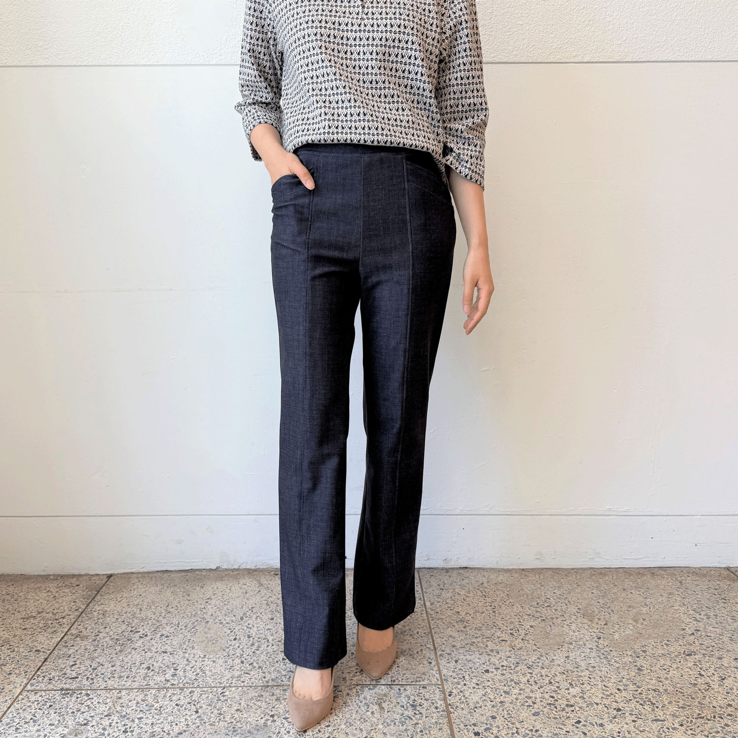 フィットパンツ通年素材 デニムプリント 股下72cm丈 - 画像7