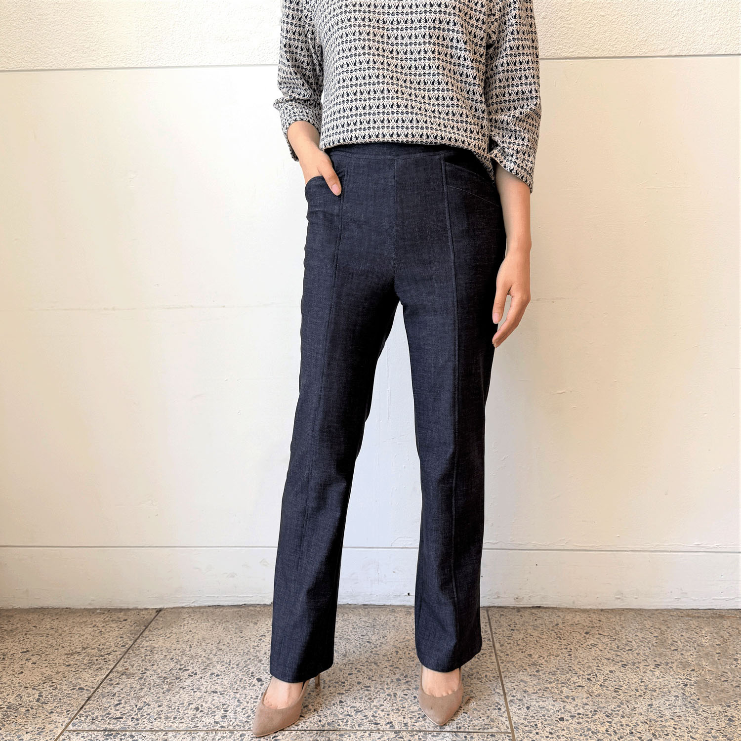 フィットパンツ通年素材 デニムプリント 股下72cm丈 - 画像8