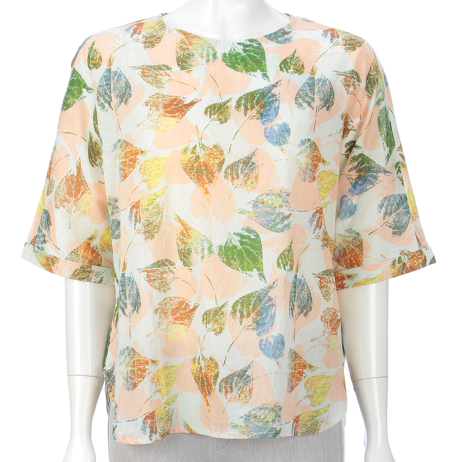 コットンボイル葉柄プリントブラウス - 画像1