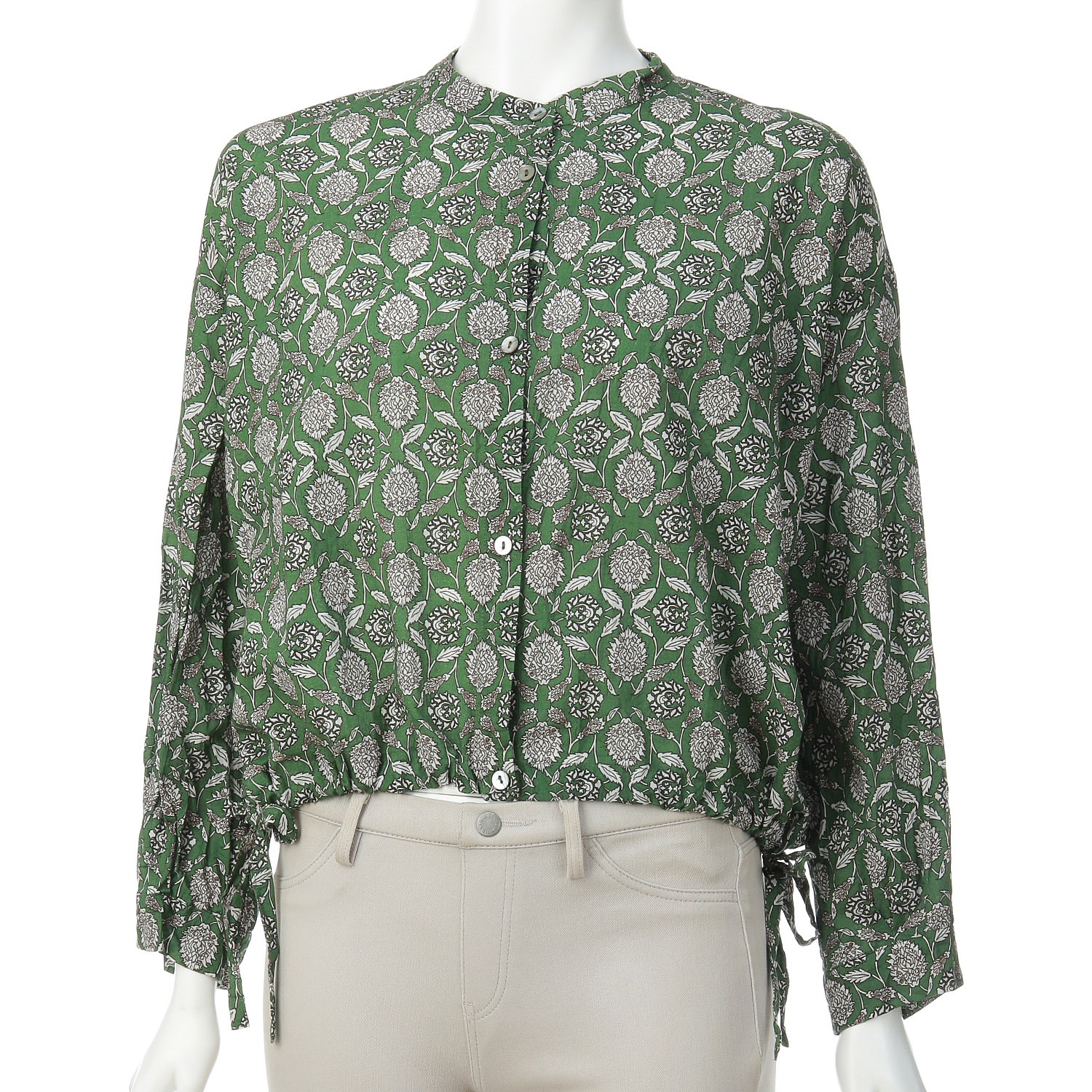 単色タイルプリントバンドカラーシャツ - 画像3