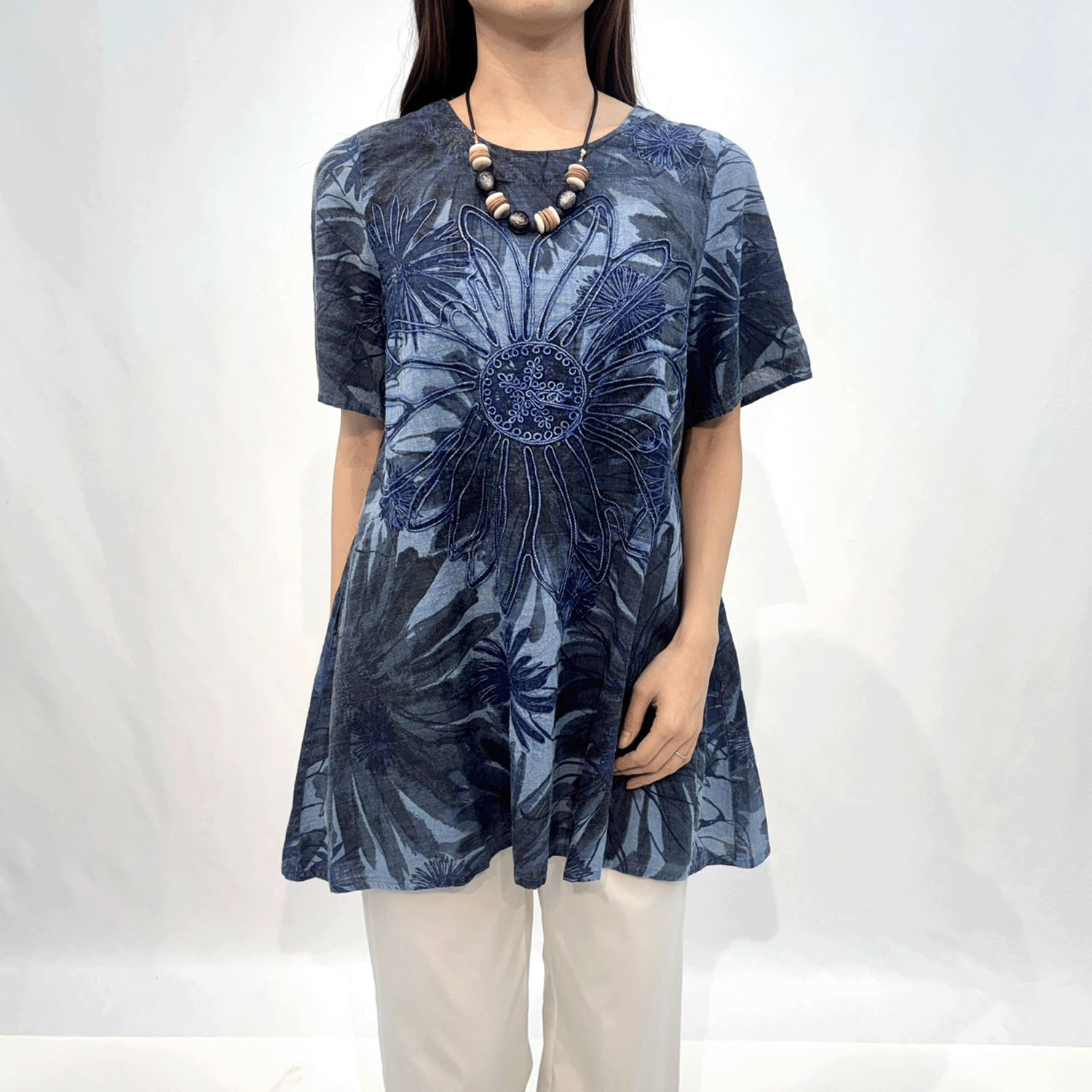 綿100％花柄コード刺繍チュニック - 画像9