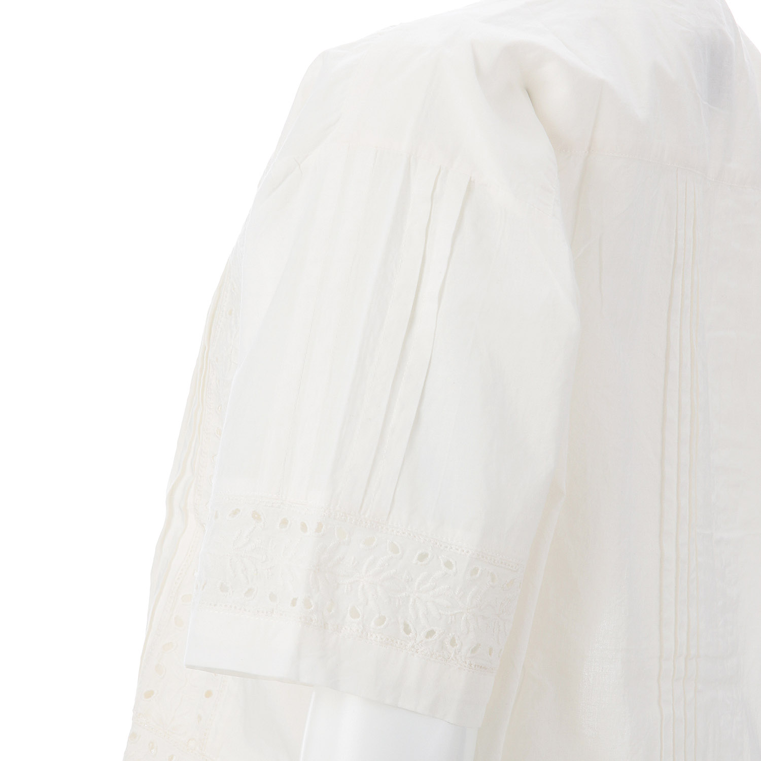 レース使い6分袖バンドカラーシャツ - 画像3