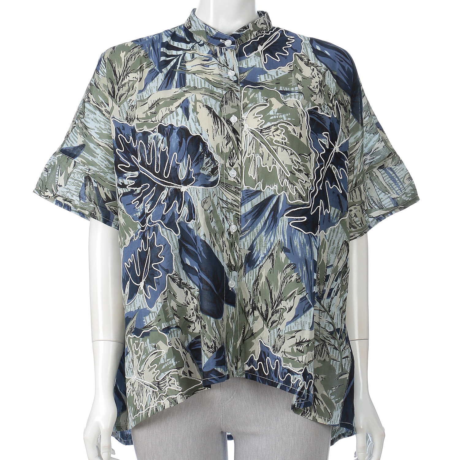 総プリント刺繍オープンドルマンブラウス - 画像7