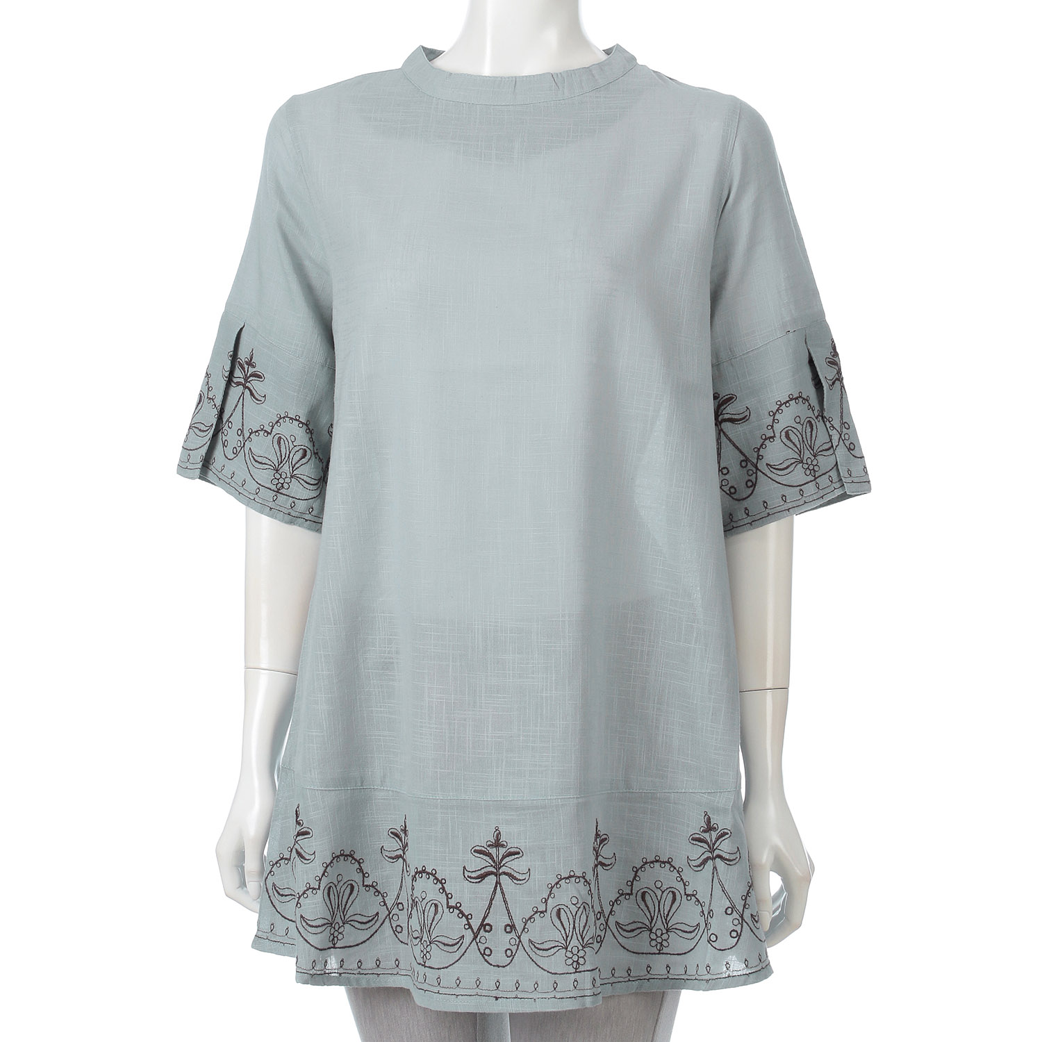 綿スラブ裾刺繍チュニック