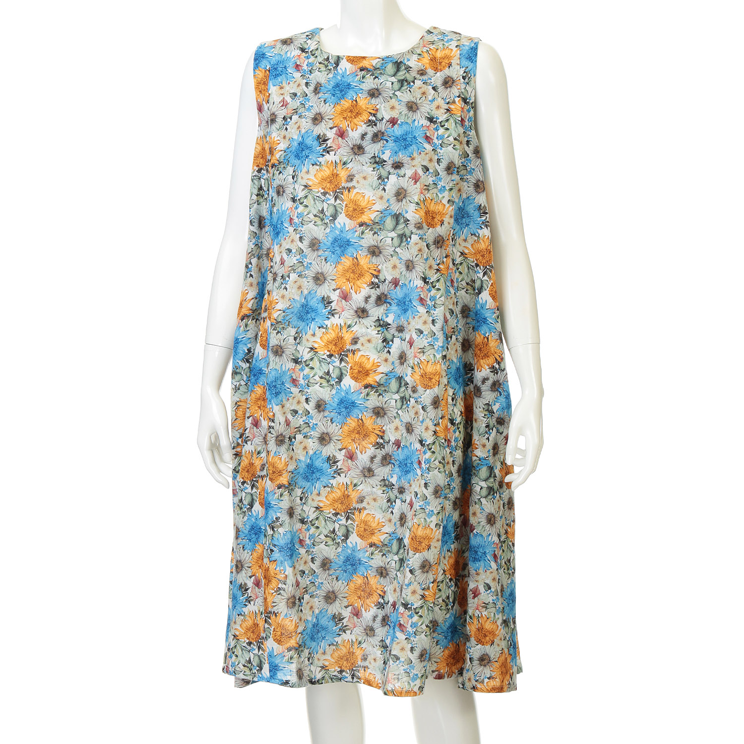 綿100花柄プリントノースリーブワンピース - 画像2