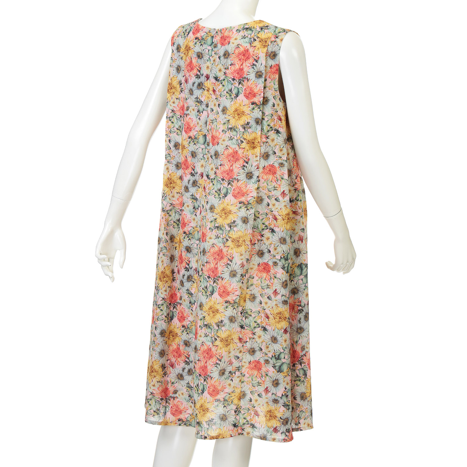 綿100花柄プリントノースリーブワンピース - 画像4