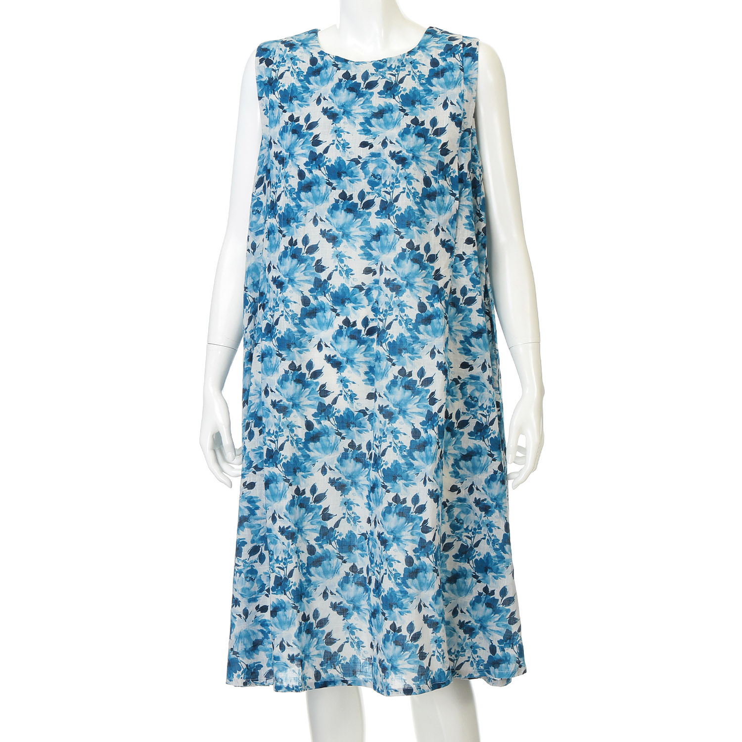 綿100花柄プリントノースリーブワンピース - 画像3