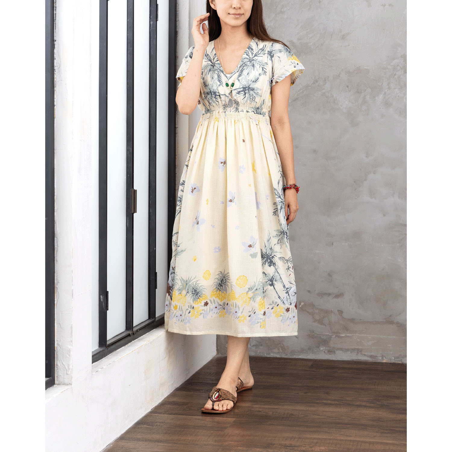 CUAインド綿 フルーツ×お花柄ワンピース - 画像2