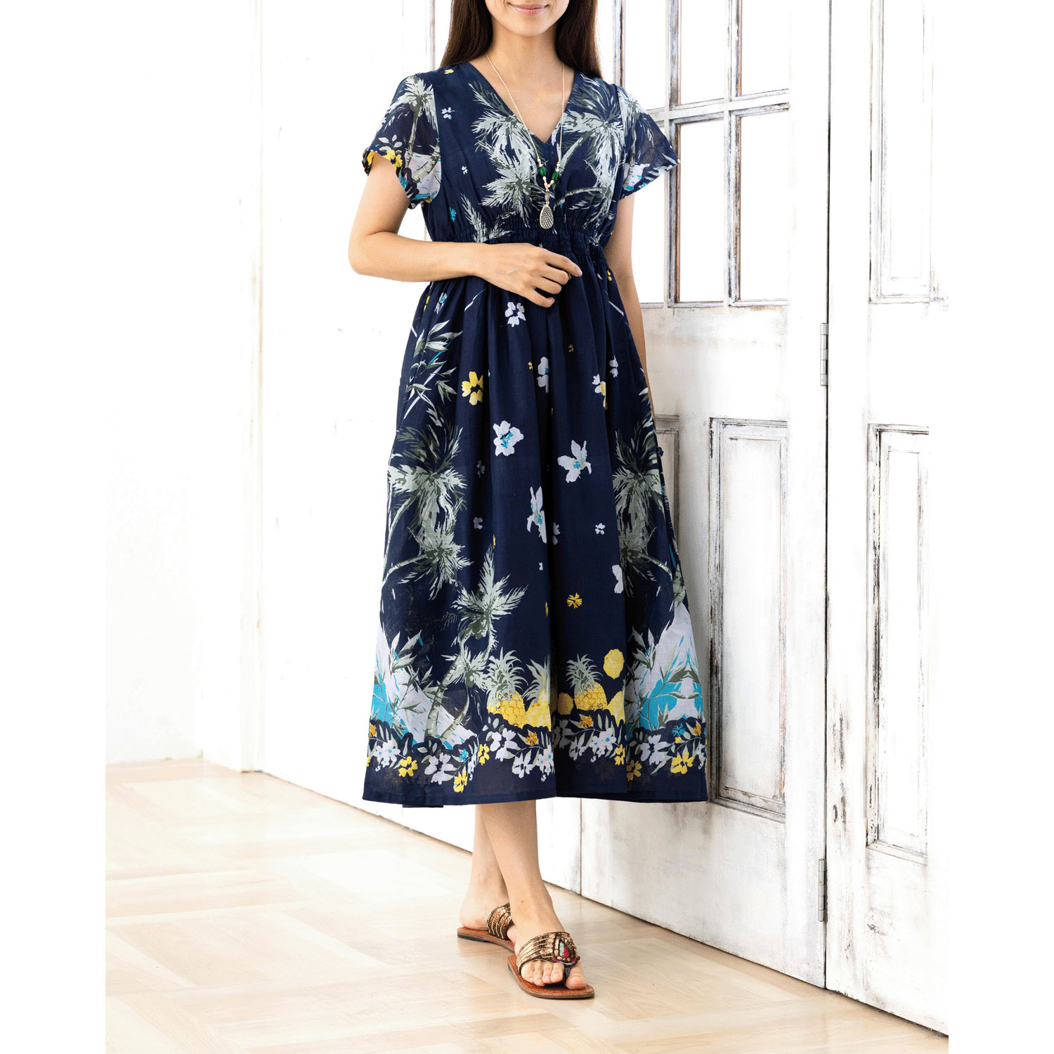 CUAインド綿 フルーツ×お花柄ワンピース - 画像3