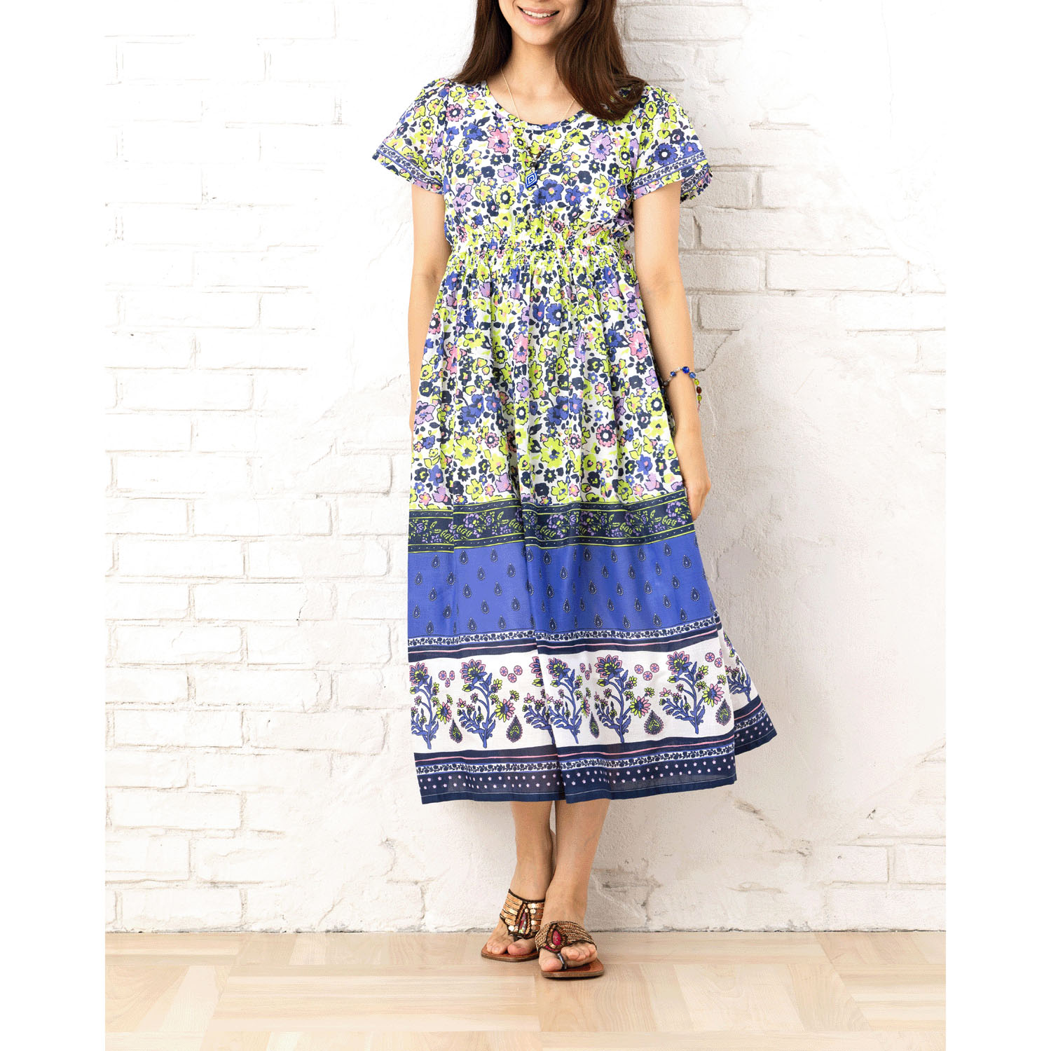 CUAインド綿 お花柄ワンピース