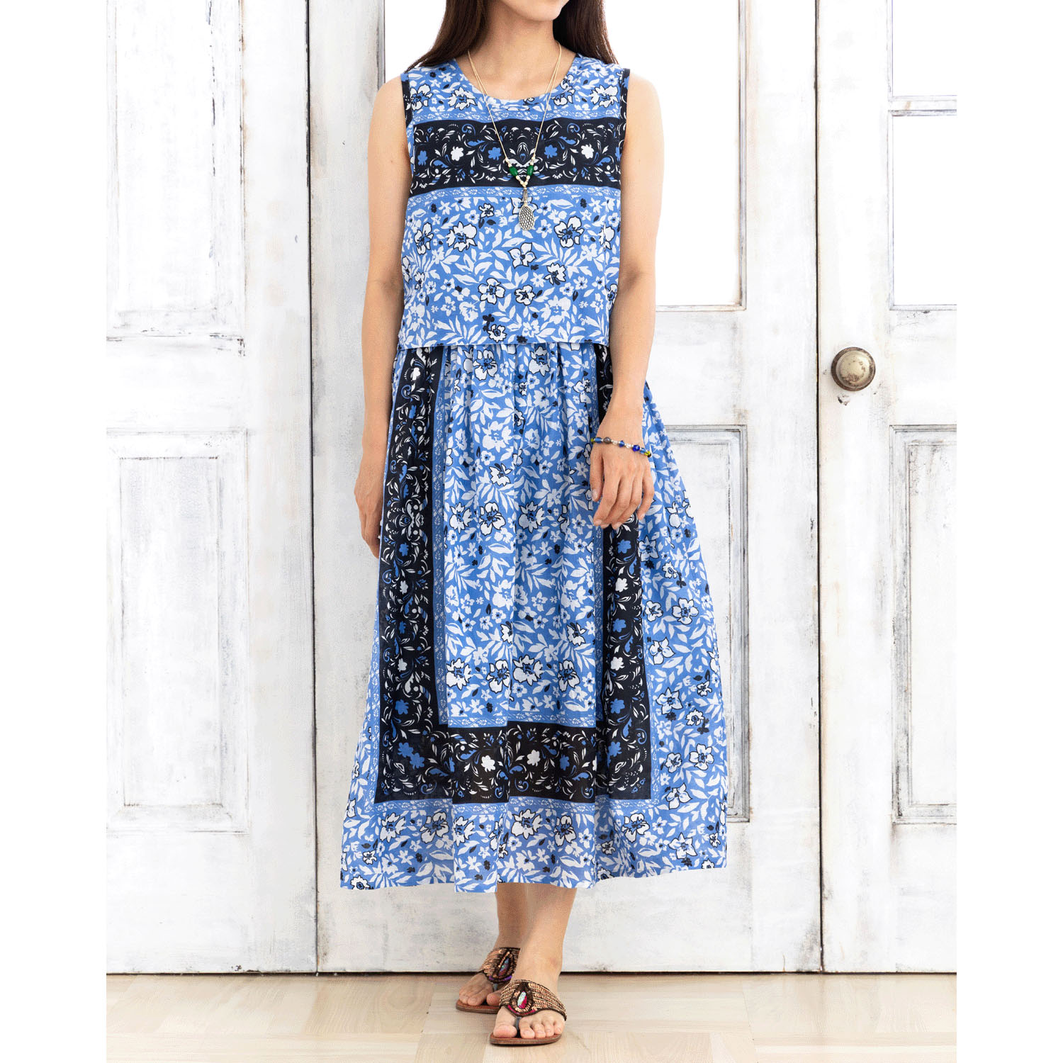 CUAインド綿 花柄切替ワンピース