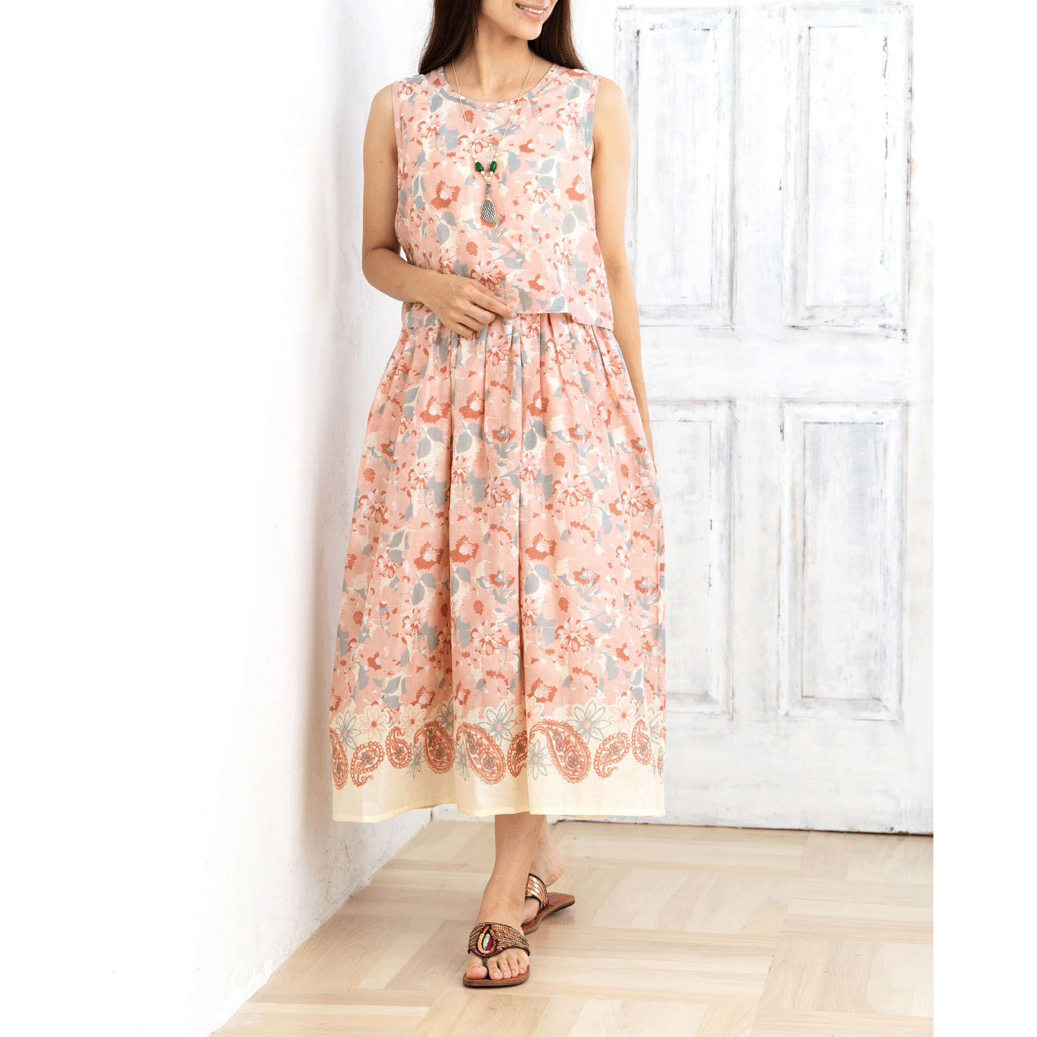 CUAインド綿 花柄ワンピース - 画像2