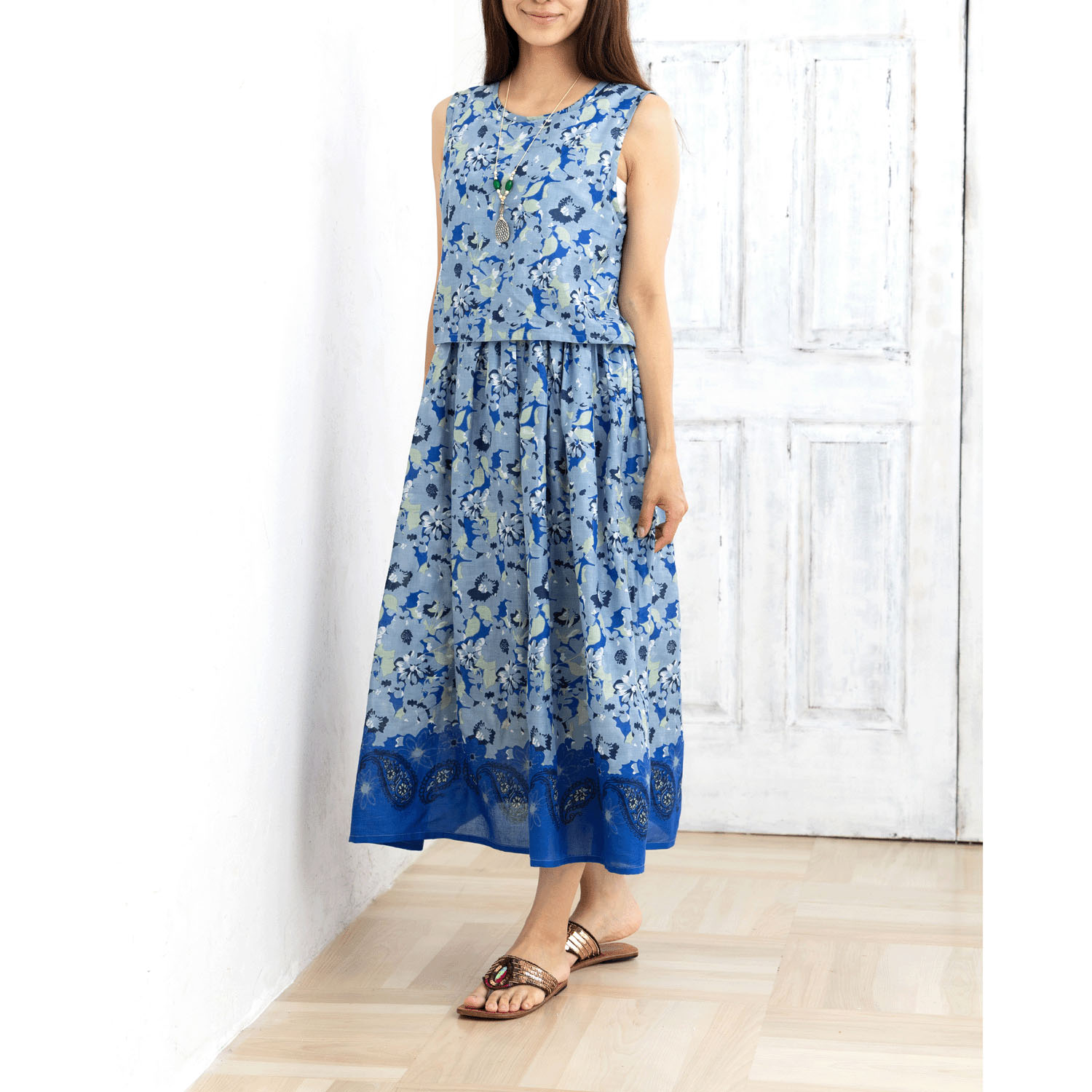 CUAインド綿 花柄ワンピース