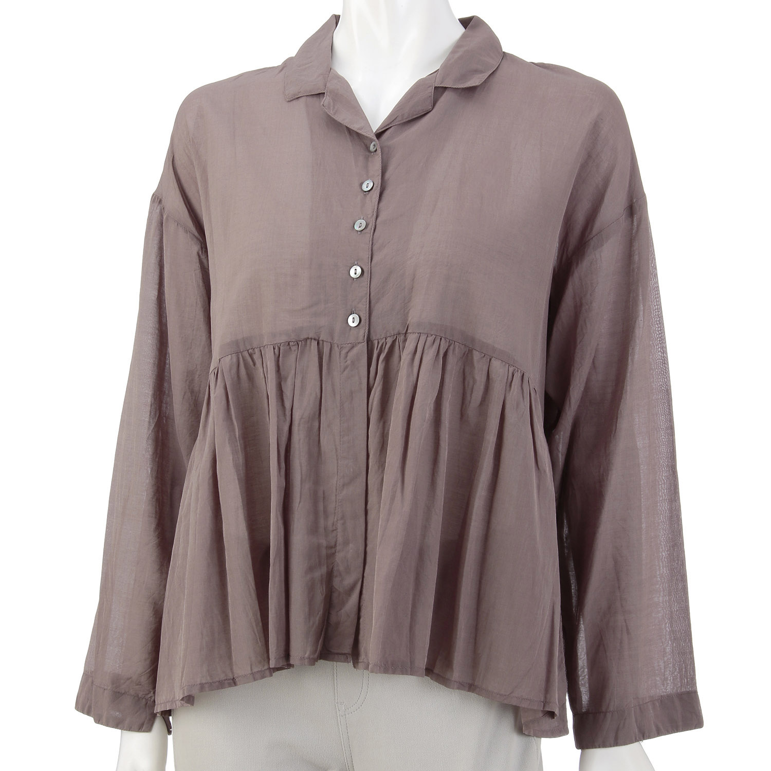 ボイル無地オープンカラーブラウス - 画像2