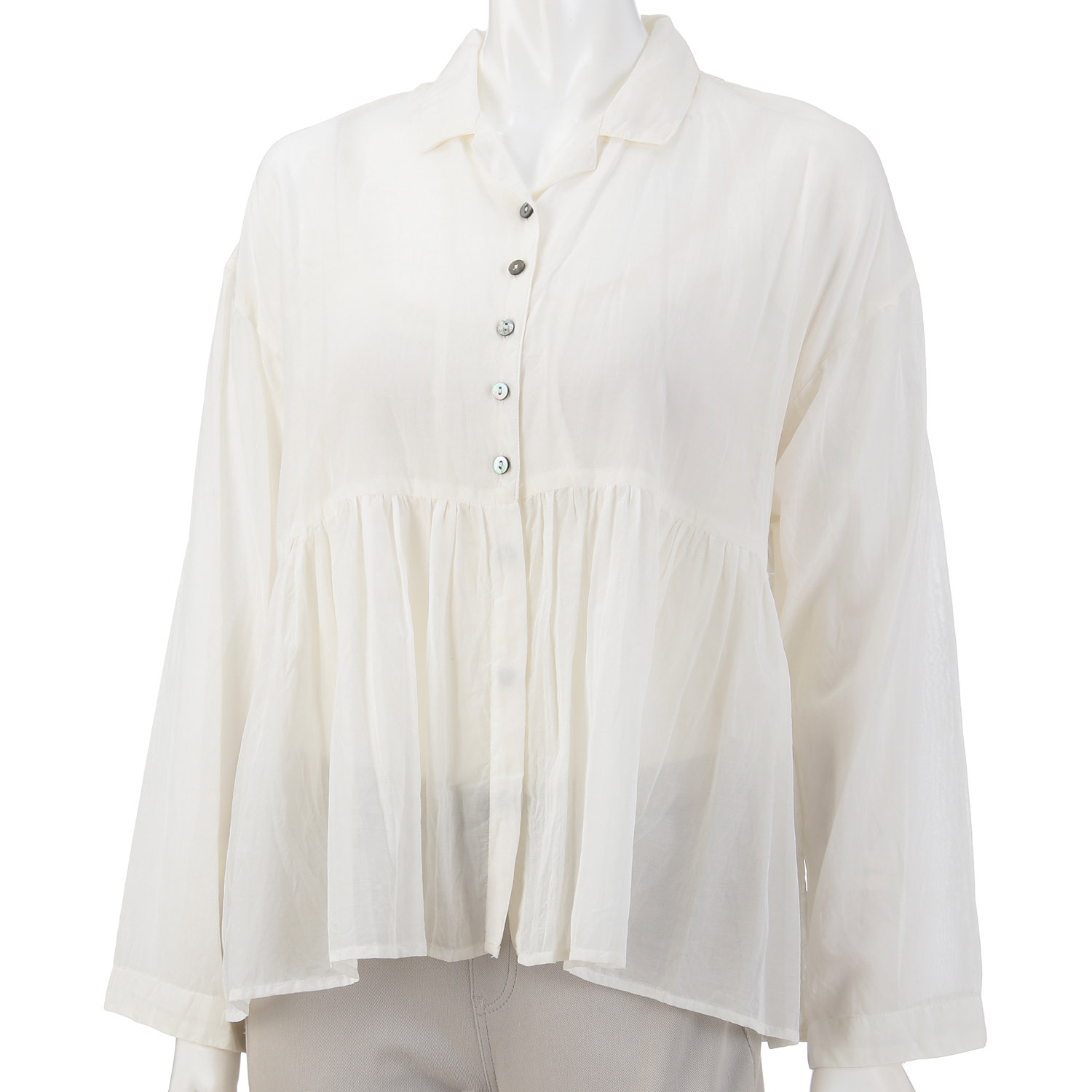 ボイル無地オープンカラーブラウス - 画像1