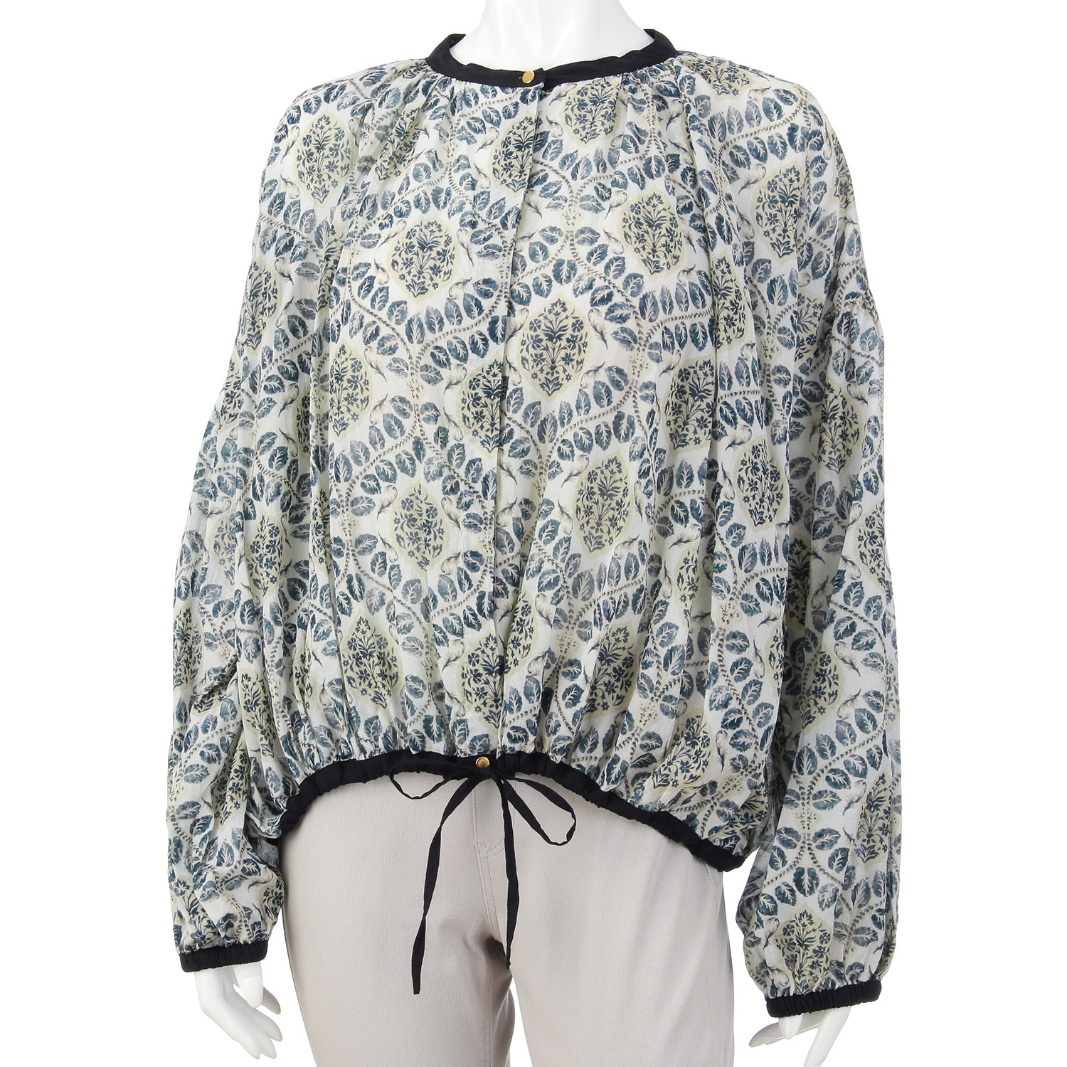 アラベスクリーフプリントギャザーブラウス - 画像2