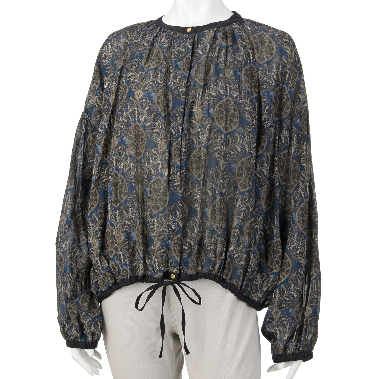 アラベスクリーフプリントギャザーブラウス - 画像6