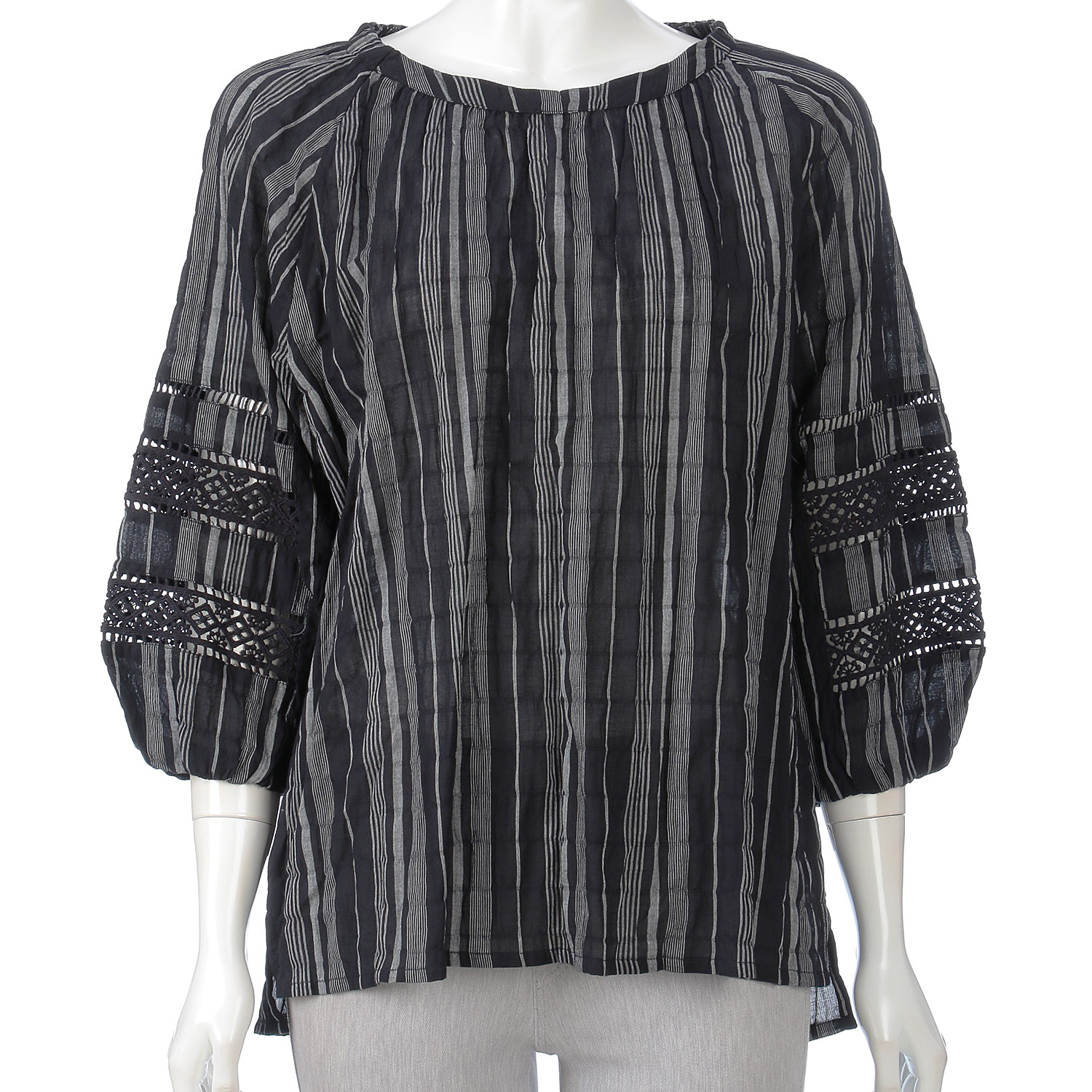 袖レースストライププルオーバー - 画像2