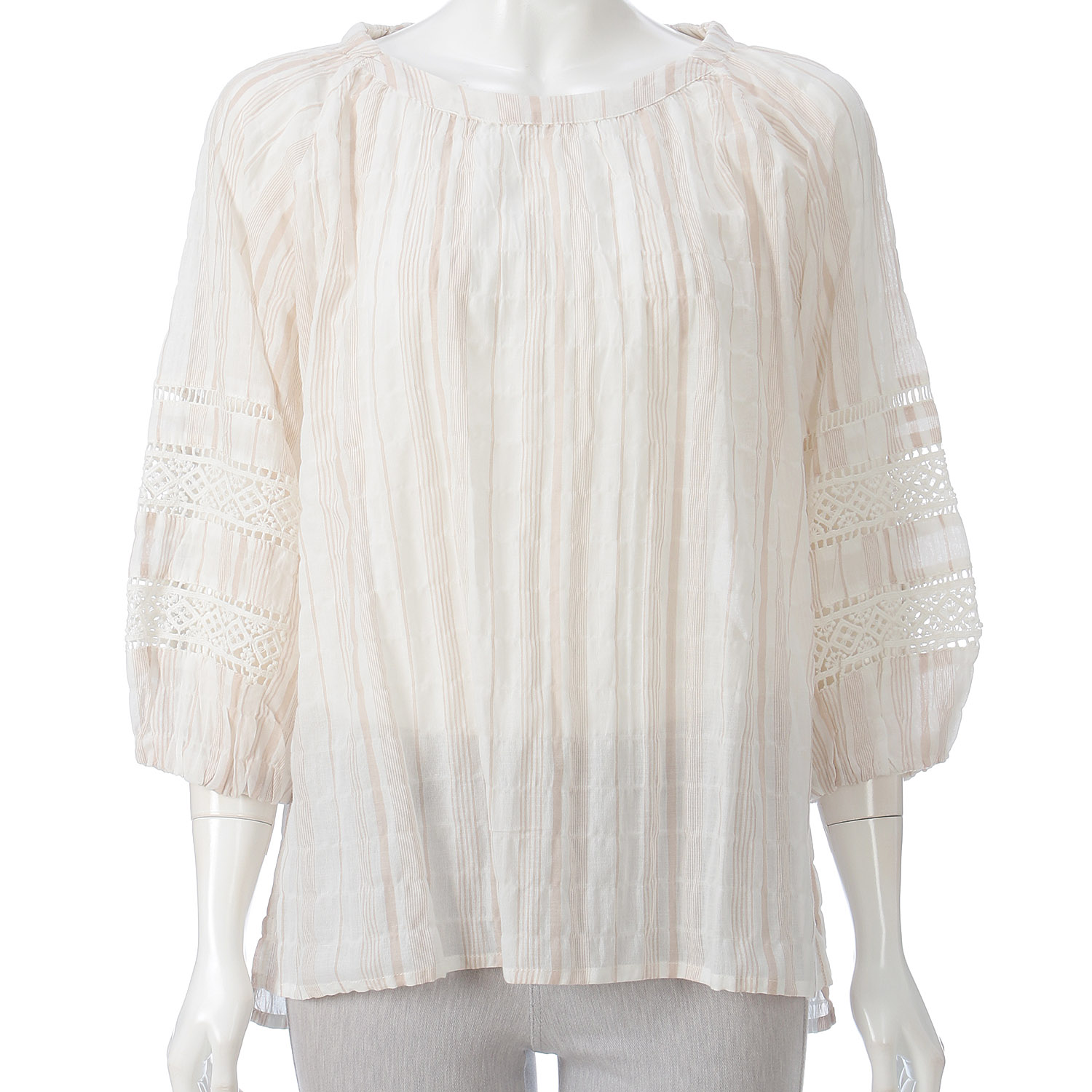 袖レースストライププルオーバー - 画像3