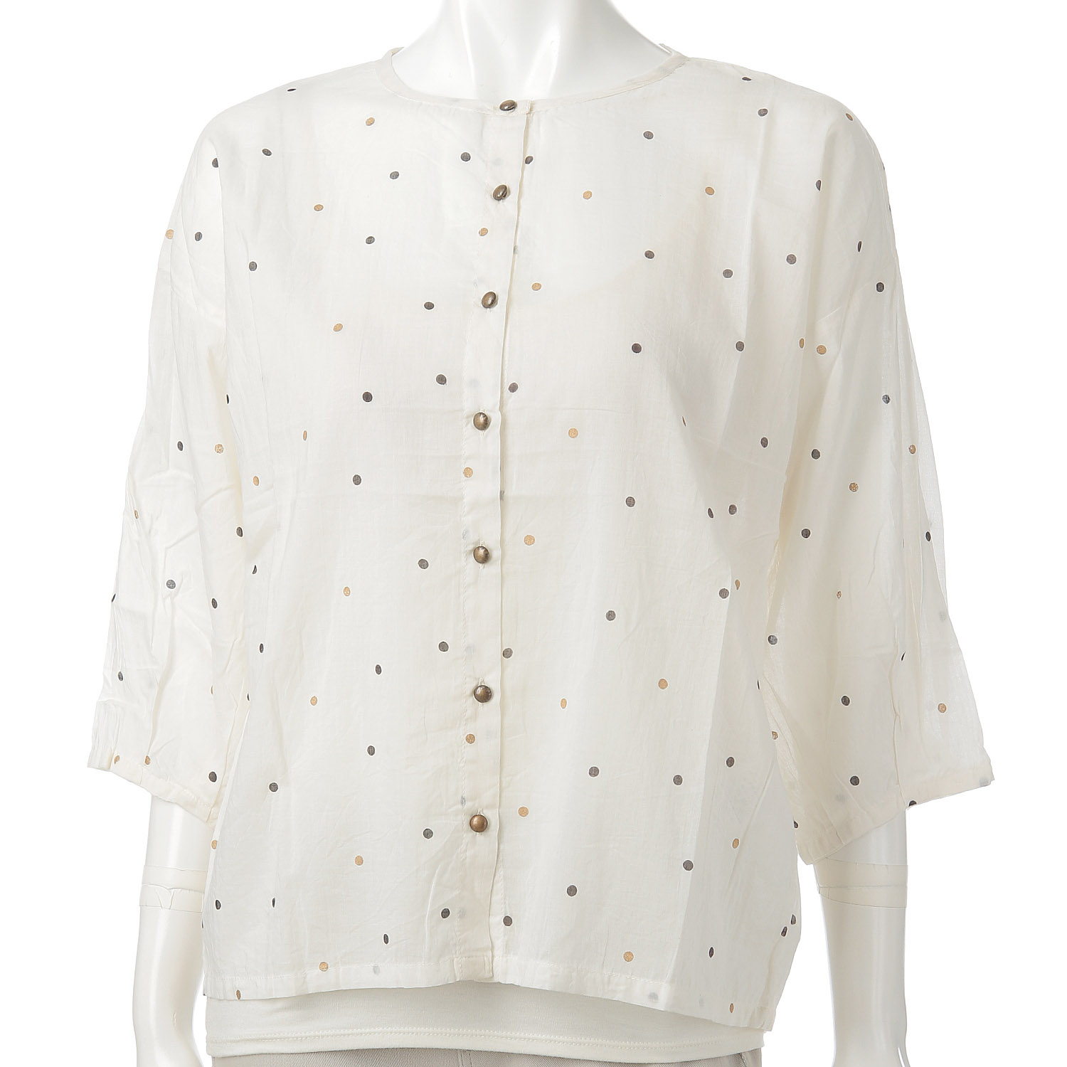 箔ドットプリント タックスリーブブラウス