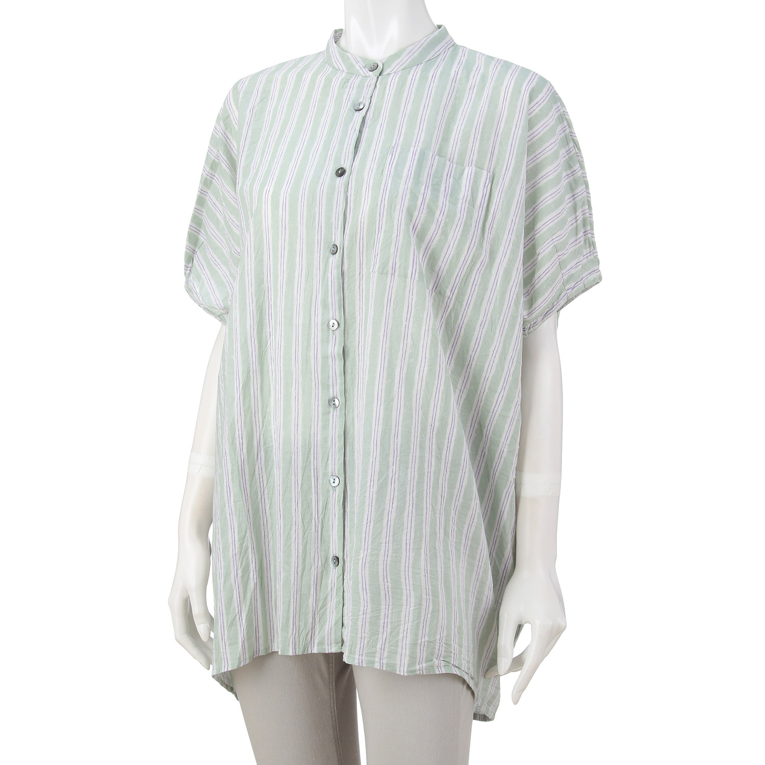 ラフストライププリント ワイドロングシャツ - 画像2