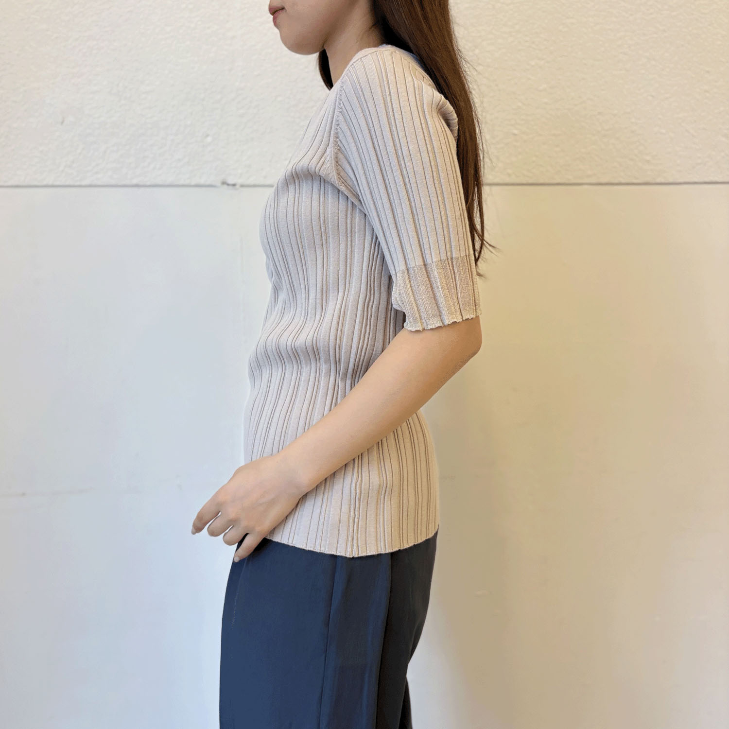 Vingtrois バイカラーシアー切替リブニット - 画像7