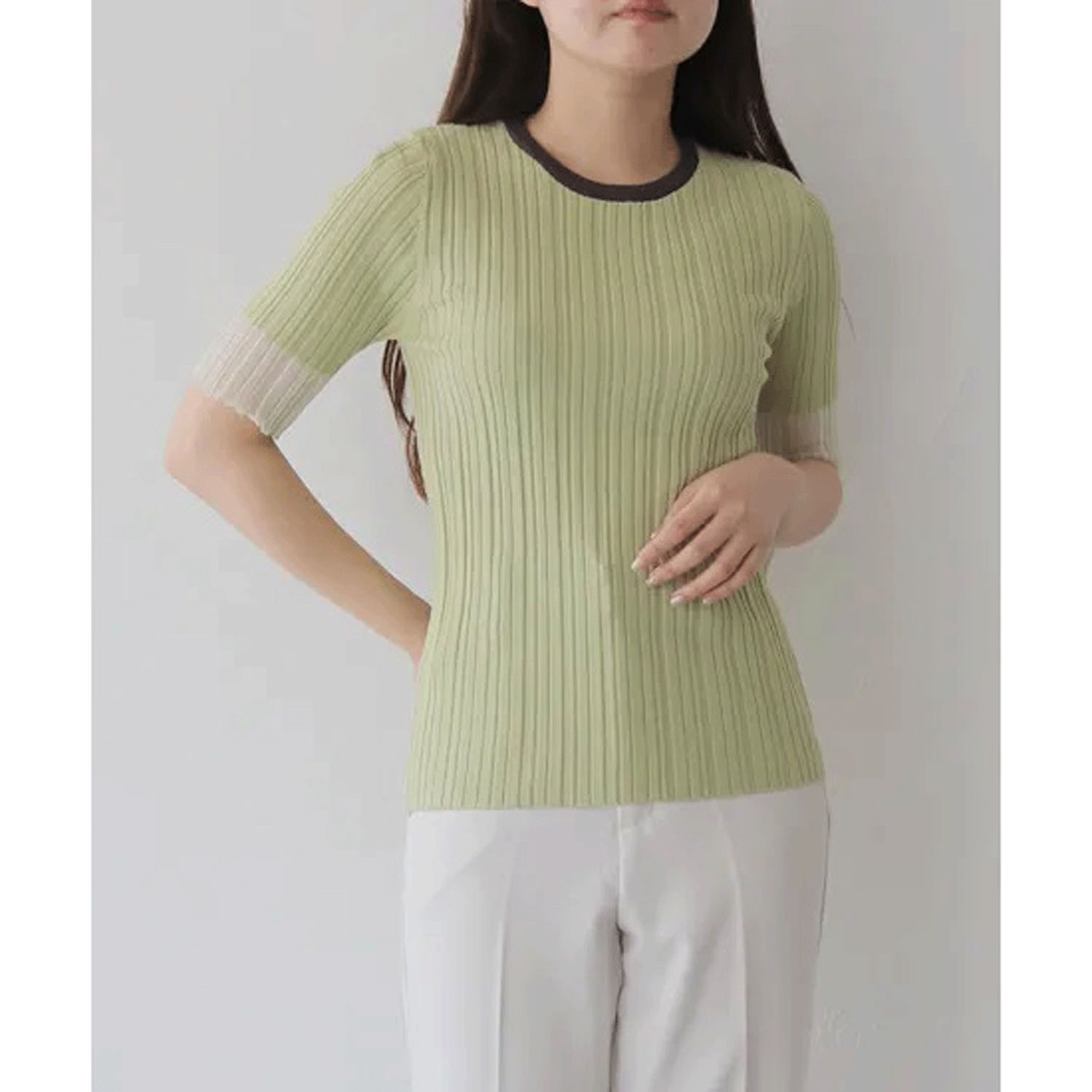 Vingtrois バイカラーシアー切替リブニット - 画像1