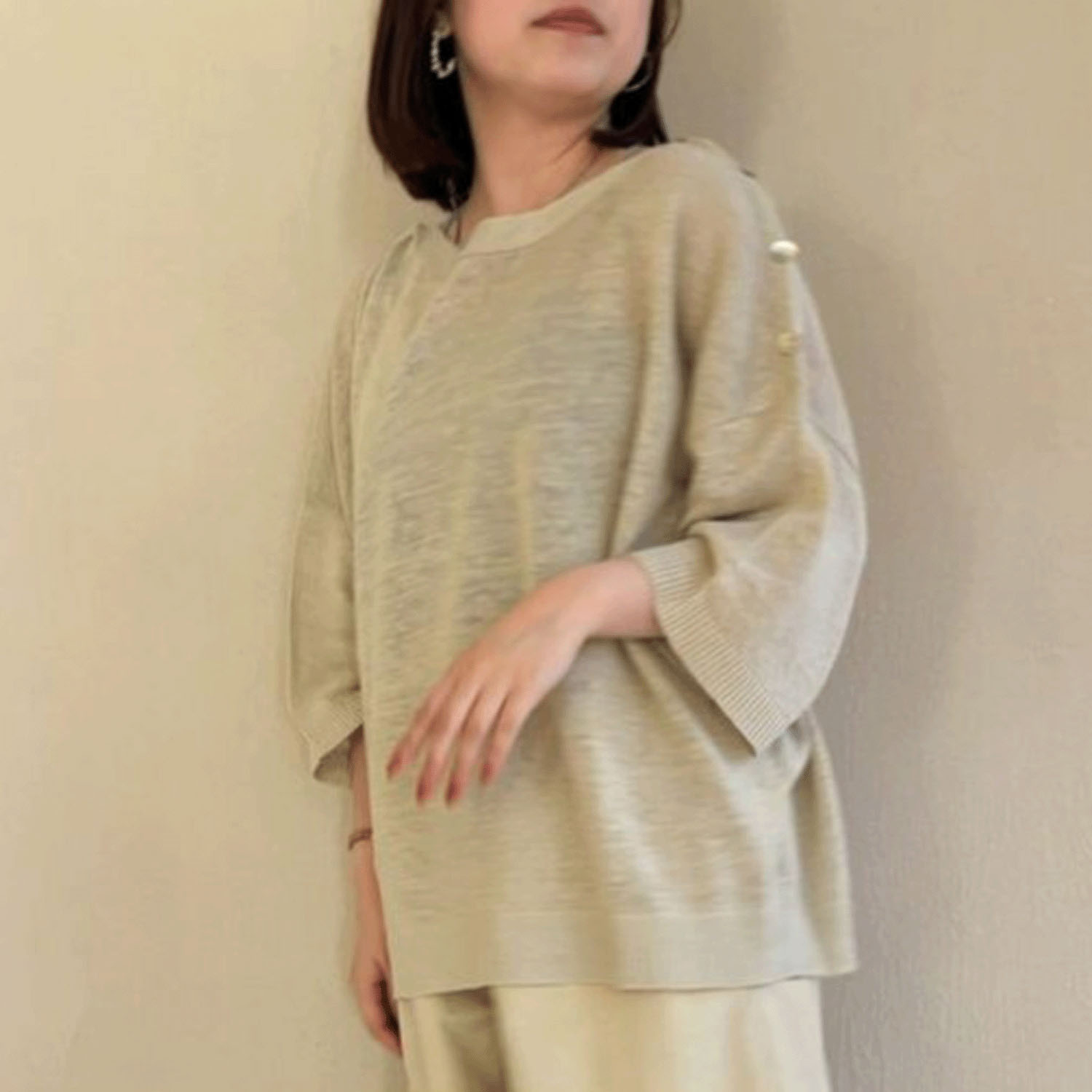 ザンパ麻ボートネック肩釦プルオーバー - 画像1