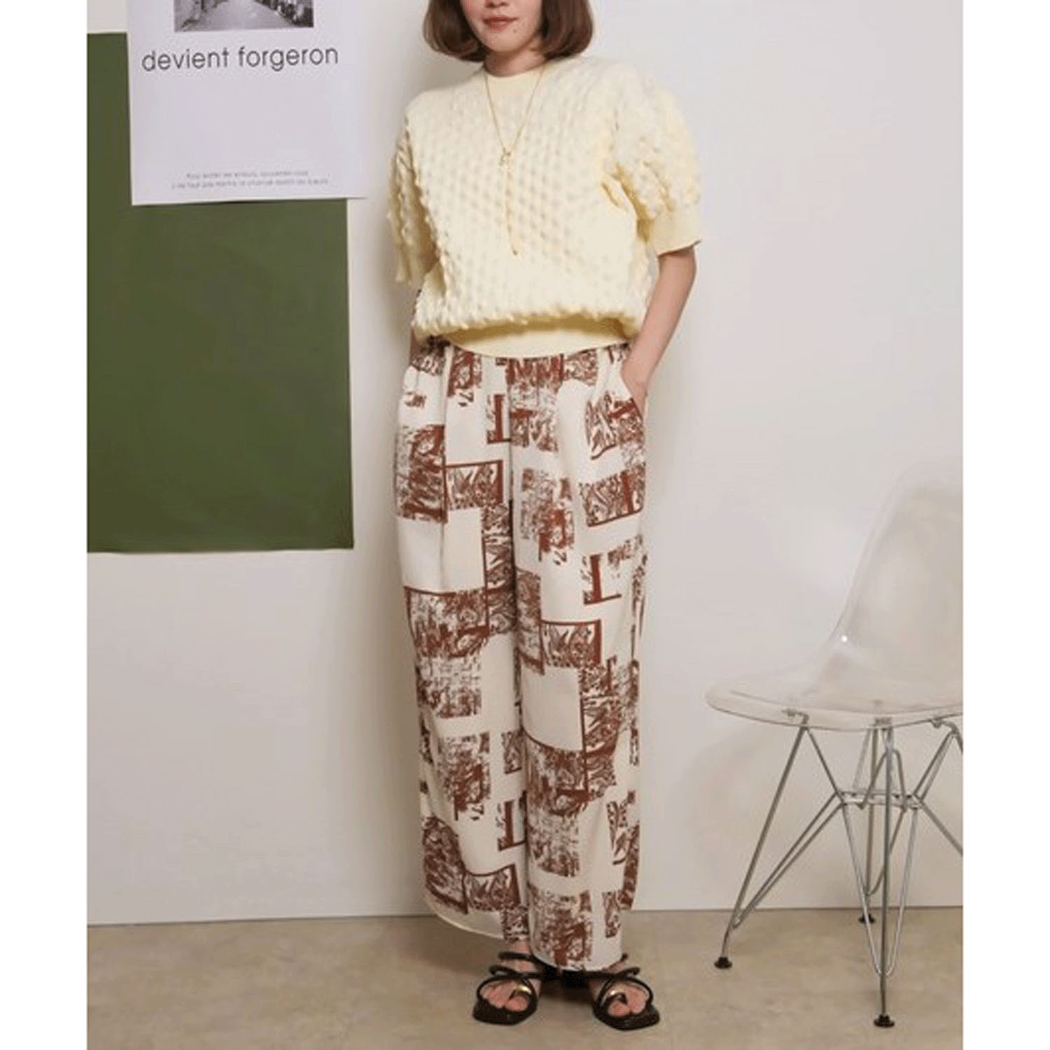 Palm Riche モノトーン柄リラックスパンツ - 画像11