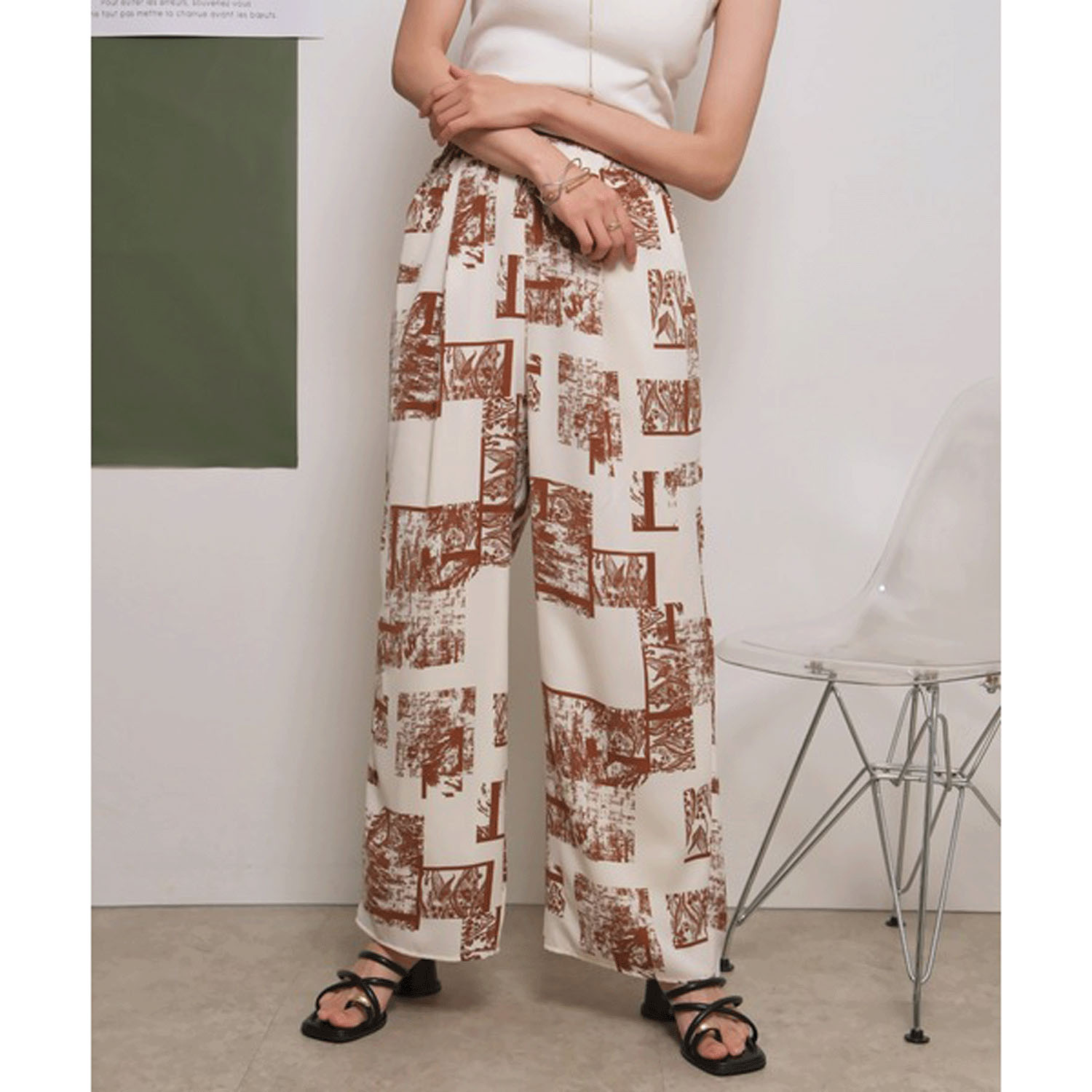 Palm Riche モノトーン柄リラックスパンツ - 画像9