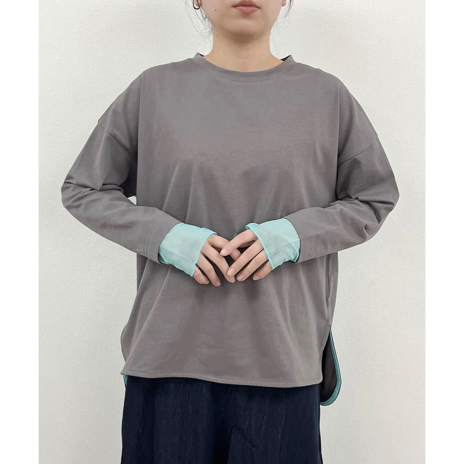 vingtrois 袖口シアー切替無地ロンT - 画像1