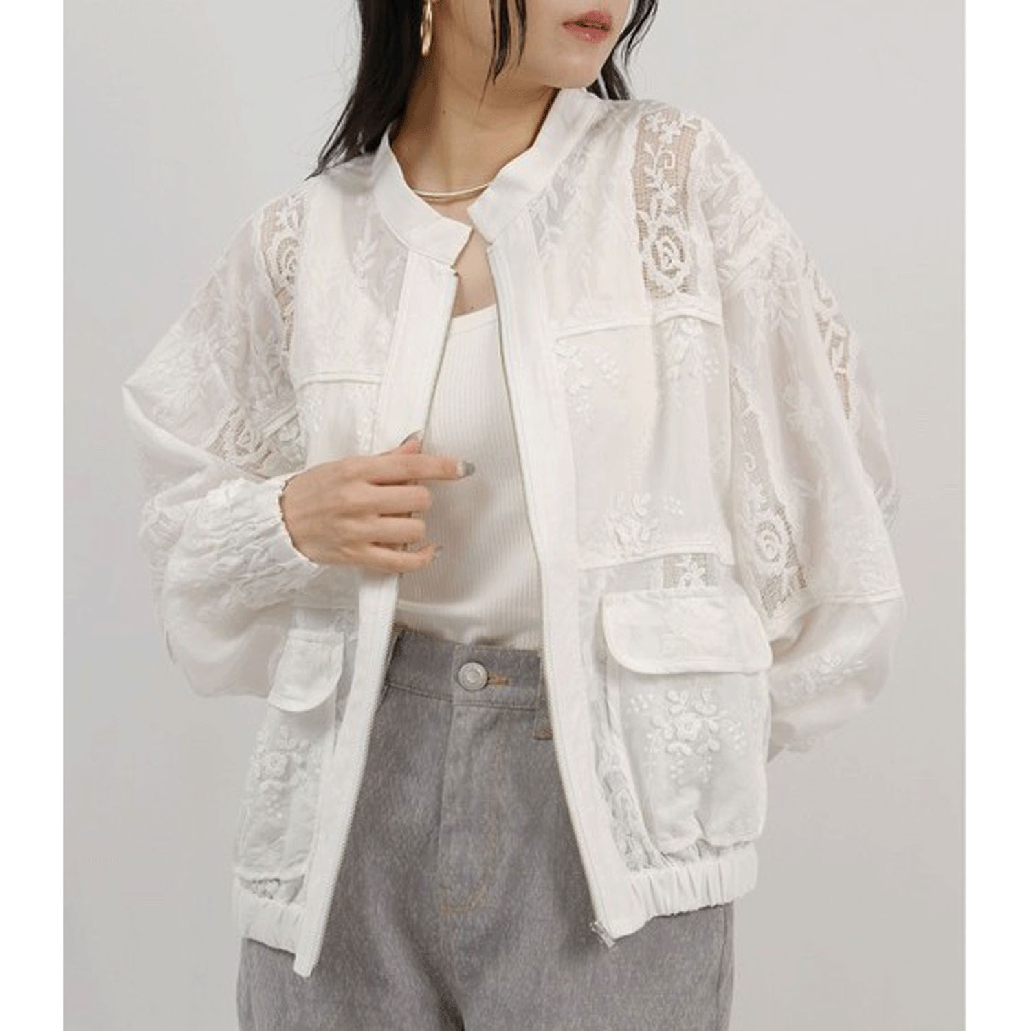 Palm Riche  パッチワークレースブルゾン - 画像2