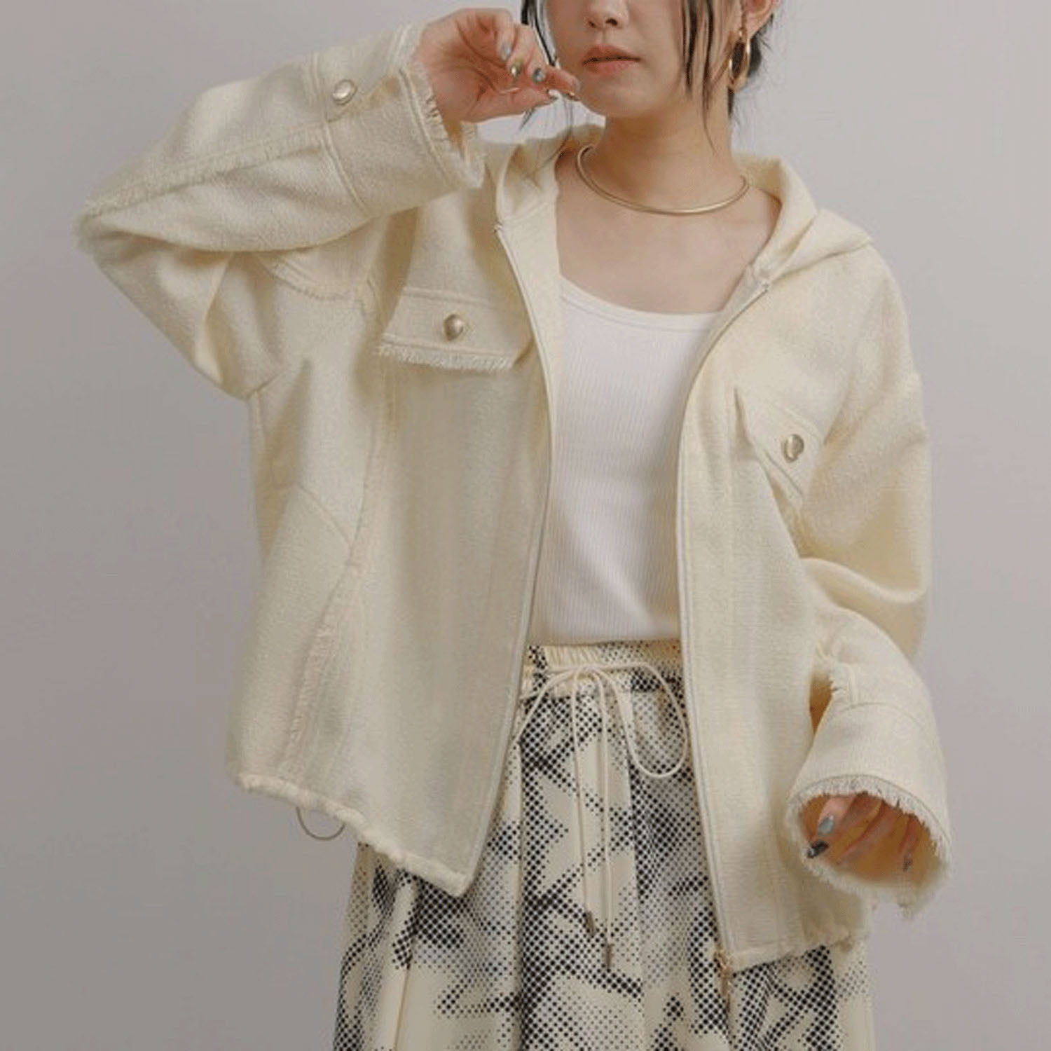 Palm Riche ツイードジップパーカー - 画像2