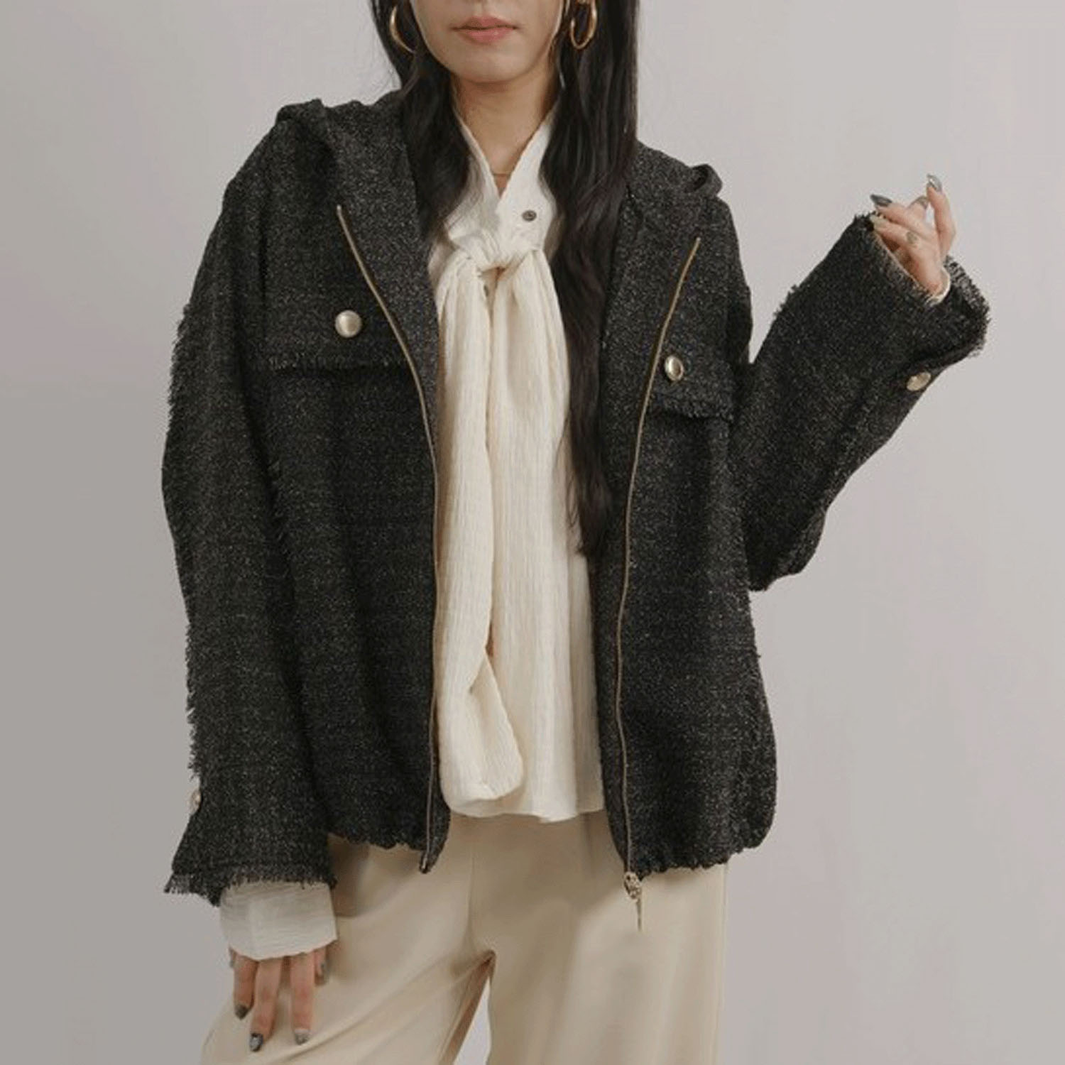 Palm Riche ツイードジップパーカー - 画像11