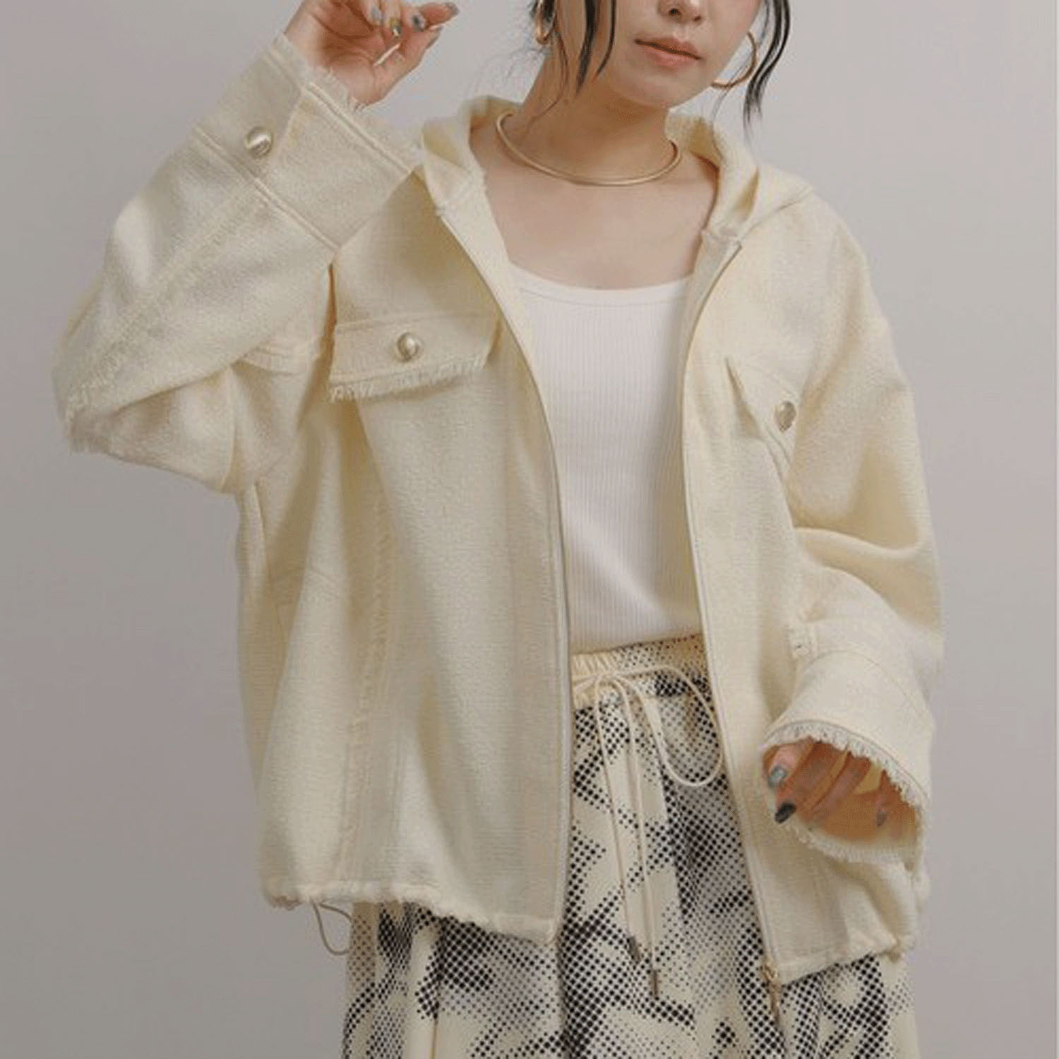 Palm Riche ツイードジップパーカー