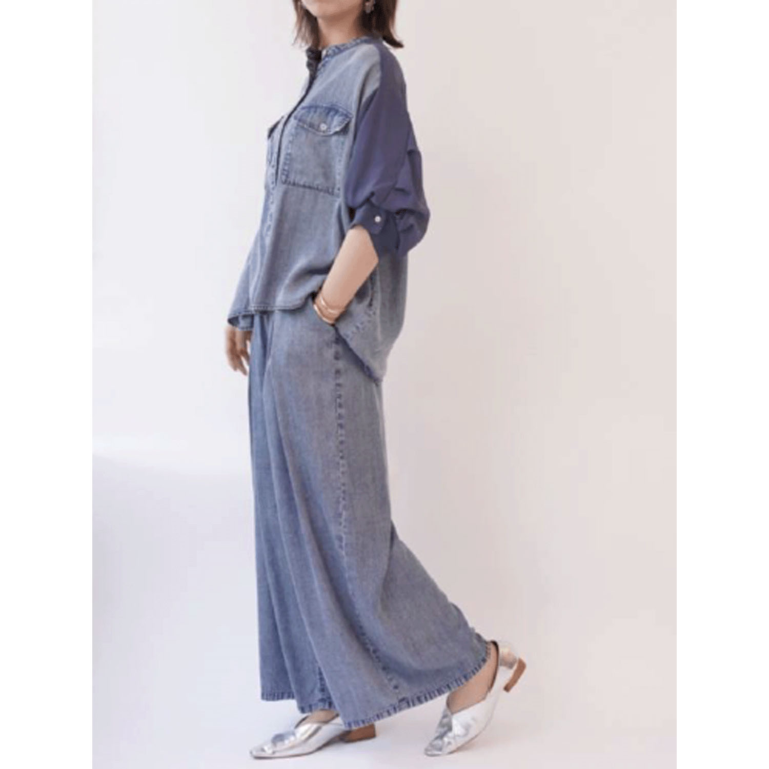 33℃ テンセルデニム切替ダブルポケットシャツ - 画像12