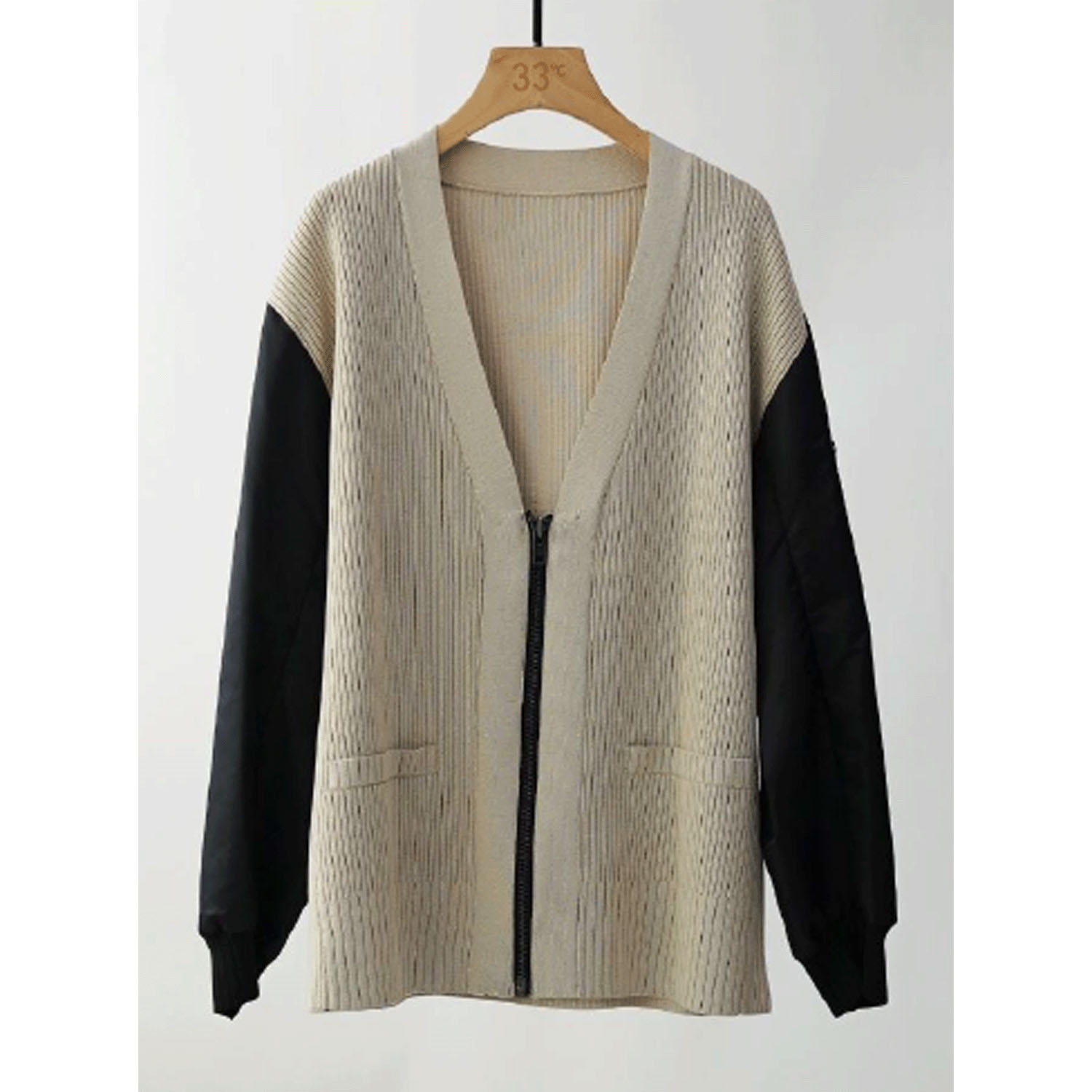 33℃ ラメ糸ミリタリースリーブ切替ニットカーディガン - 画像6