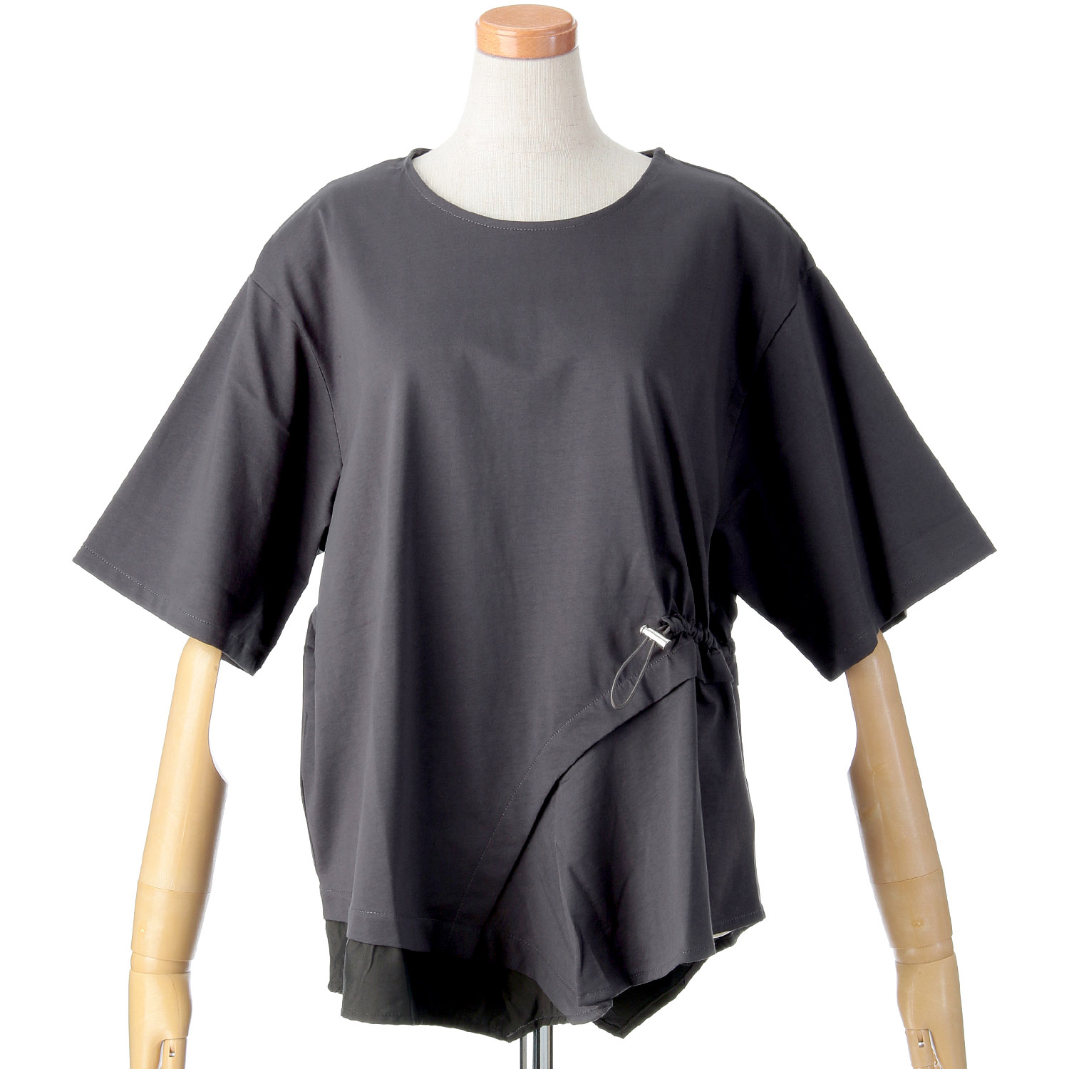 vingtrois ドライタッチコットンアシメドロストTシャツ - 画像2