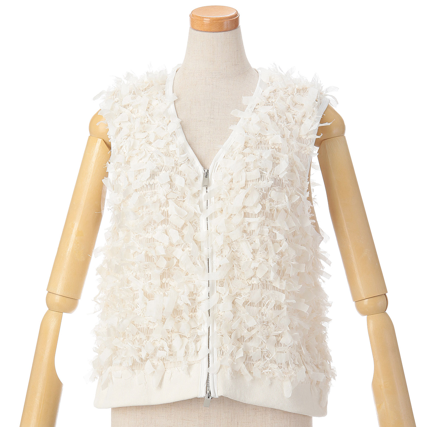 vingtrois リボンフリンジジップベスト